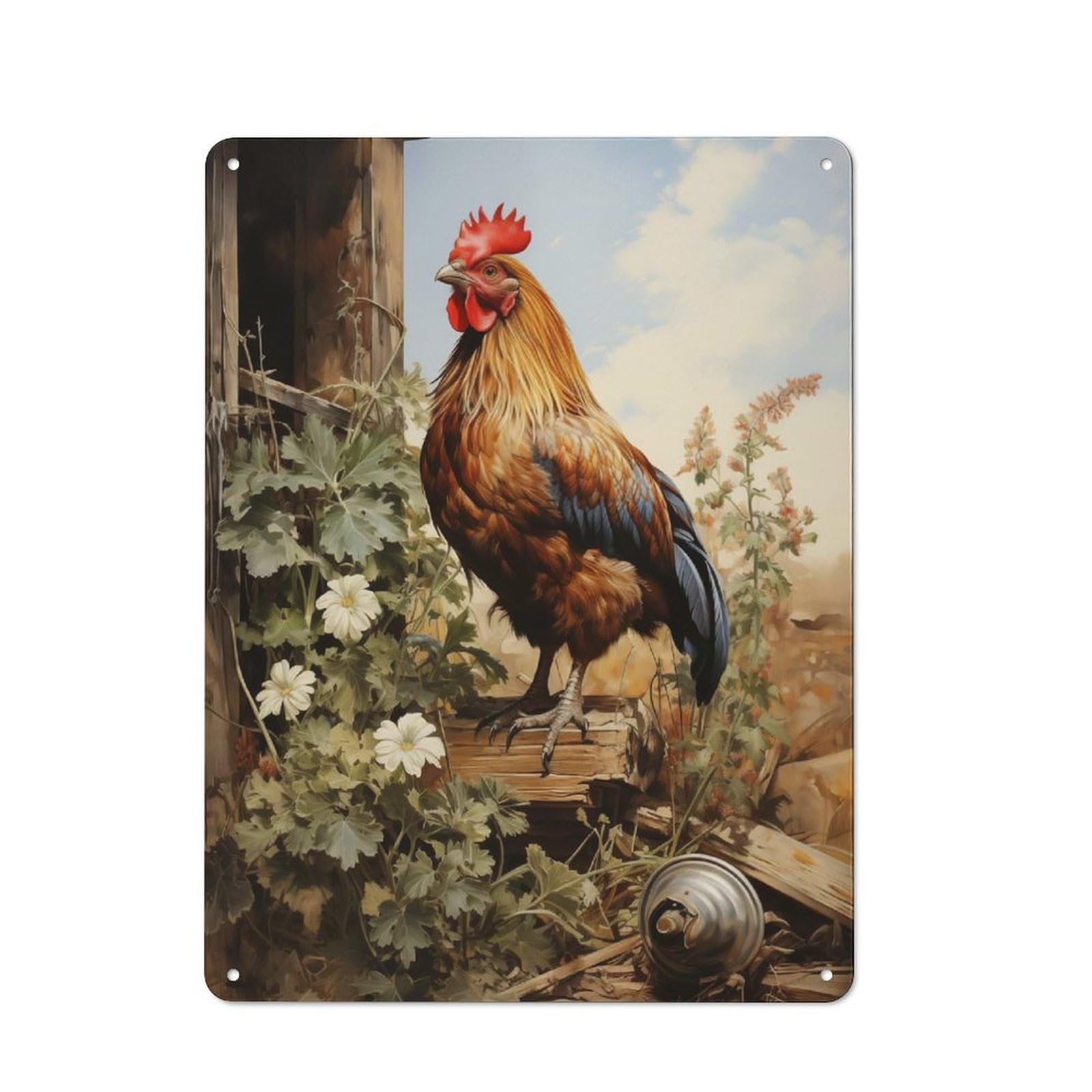 Country Chicken Rooster Farm Farmhouse Metal Sign 40x30cm, Farmhouse Wall Decor for Dining Room, Cafe, Entryway Or Family Room