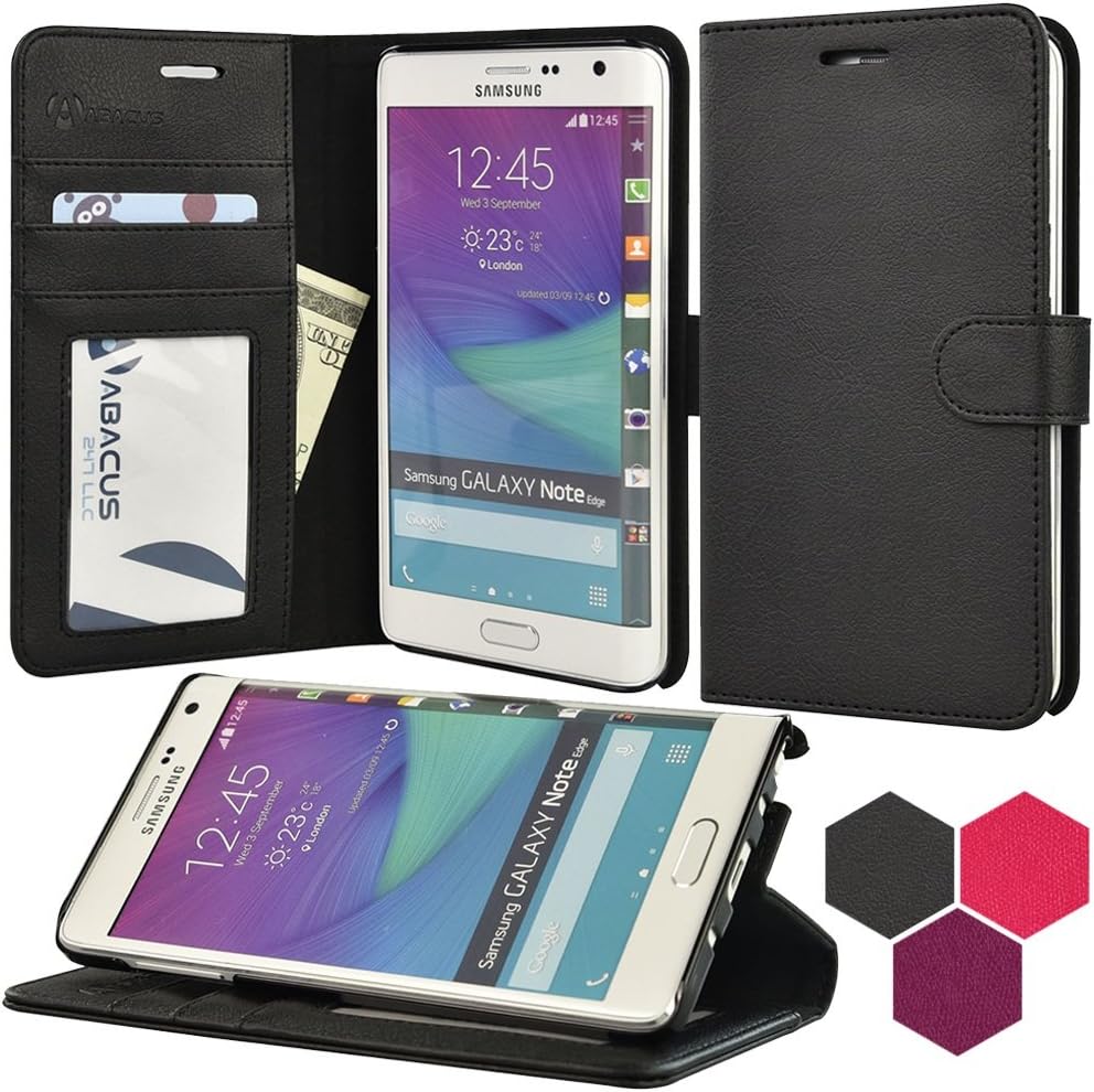 Note Edge Case, Abacus24-7 Wallet with Flip Cover and Stand, Black