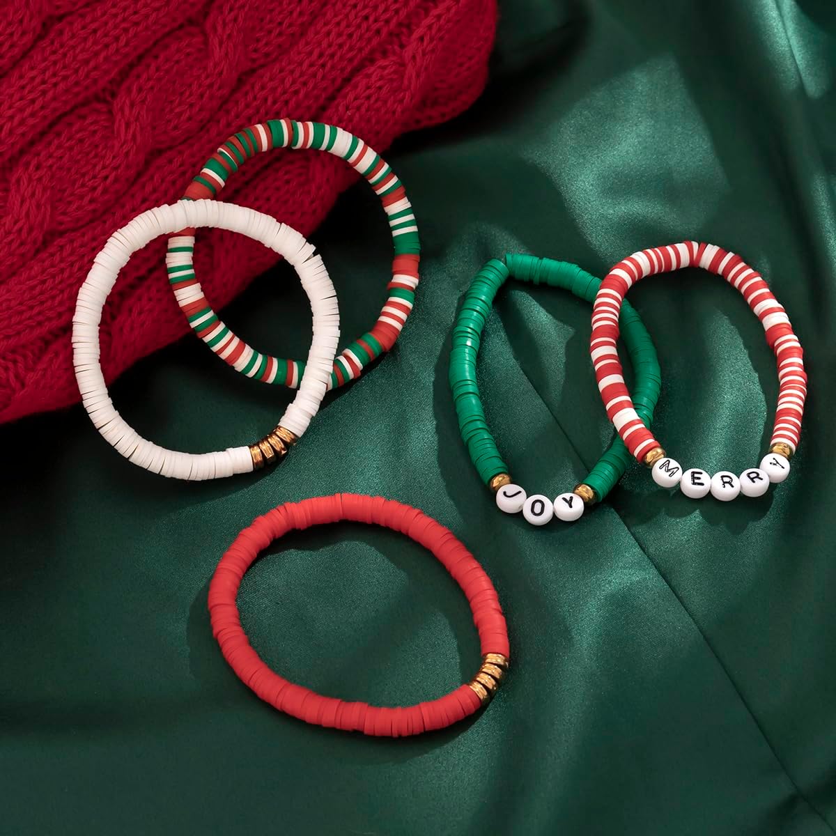 Salircon Preppy Bracelets for Women Cute Christmas Bracelets Bulk Stackable Heishi Clay Bead Bracelets - Image 5