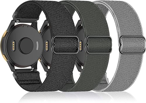 Paquete de 3 correas elásticas de nailon compatibles con Garmin Vivoactive 4, Venu 2, Venu 3, Forerunner 265255255 Music, correas elásticas de 0.866