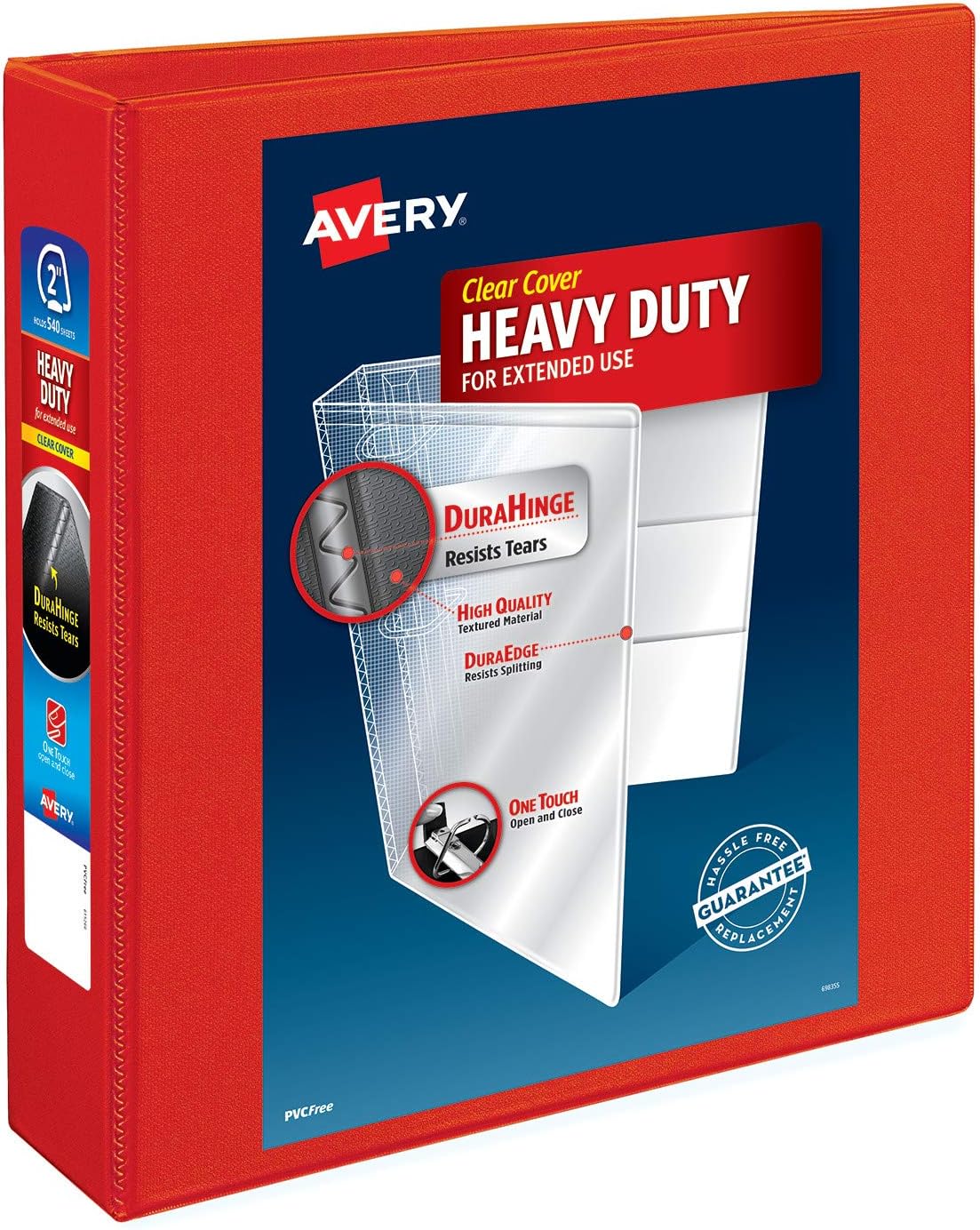 Avery Heavy Duty View 3 Ring Binder, 2" One Touch EZD Ring, Holds 8.5" x 11" Paper, 1 Red Binder (79225)