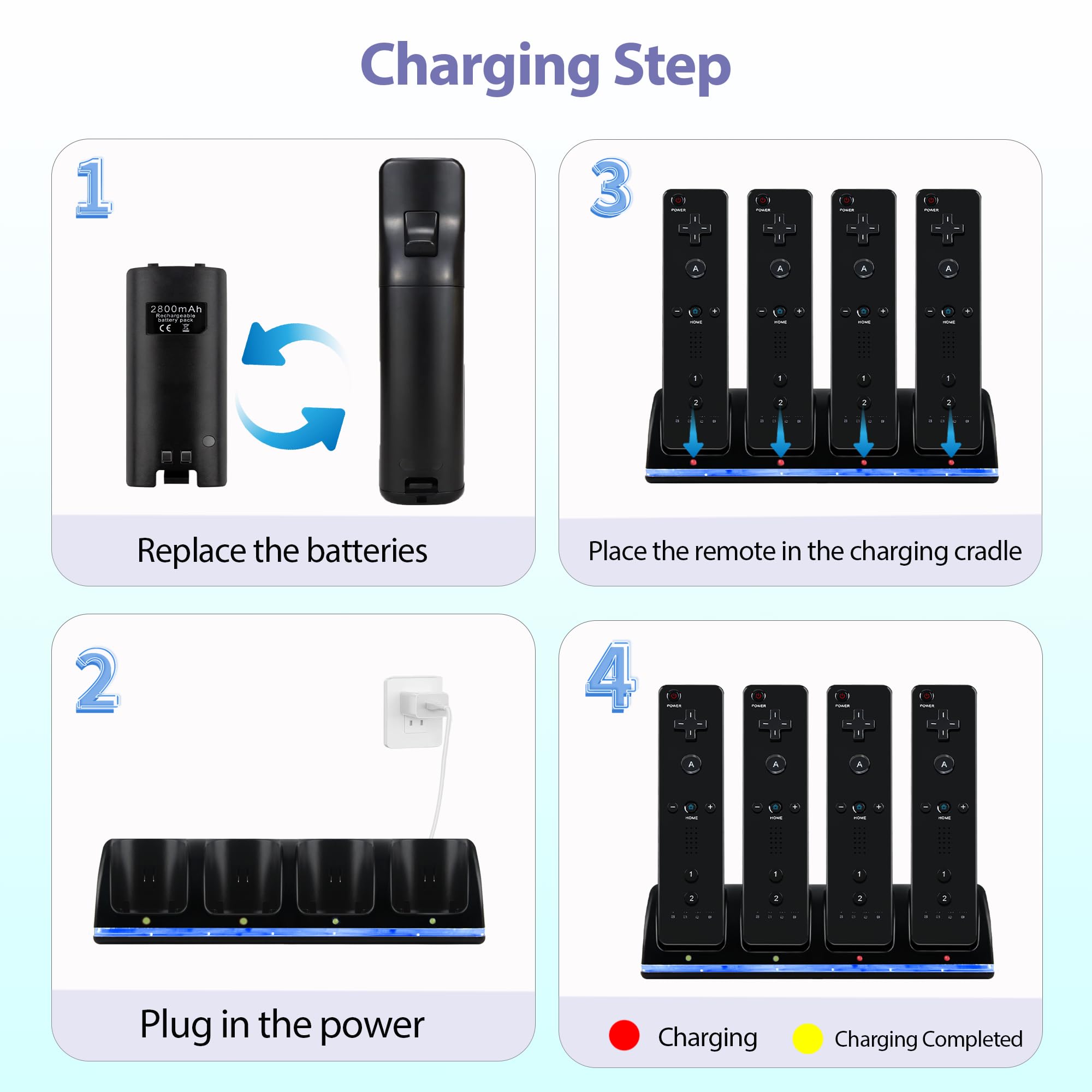 Amazon.co.jp: 4イン1 Wiiリモート充電器、充電ステーション、4パック