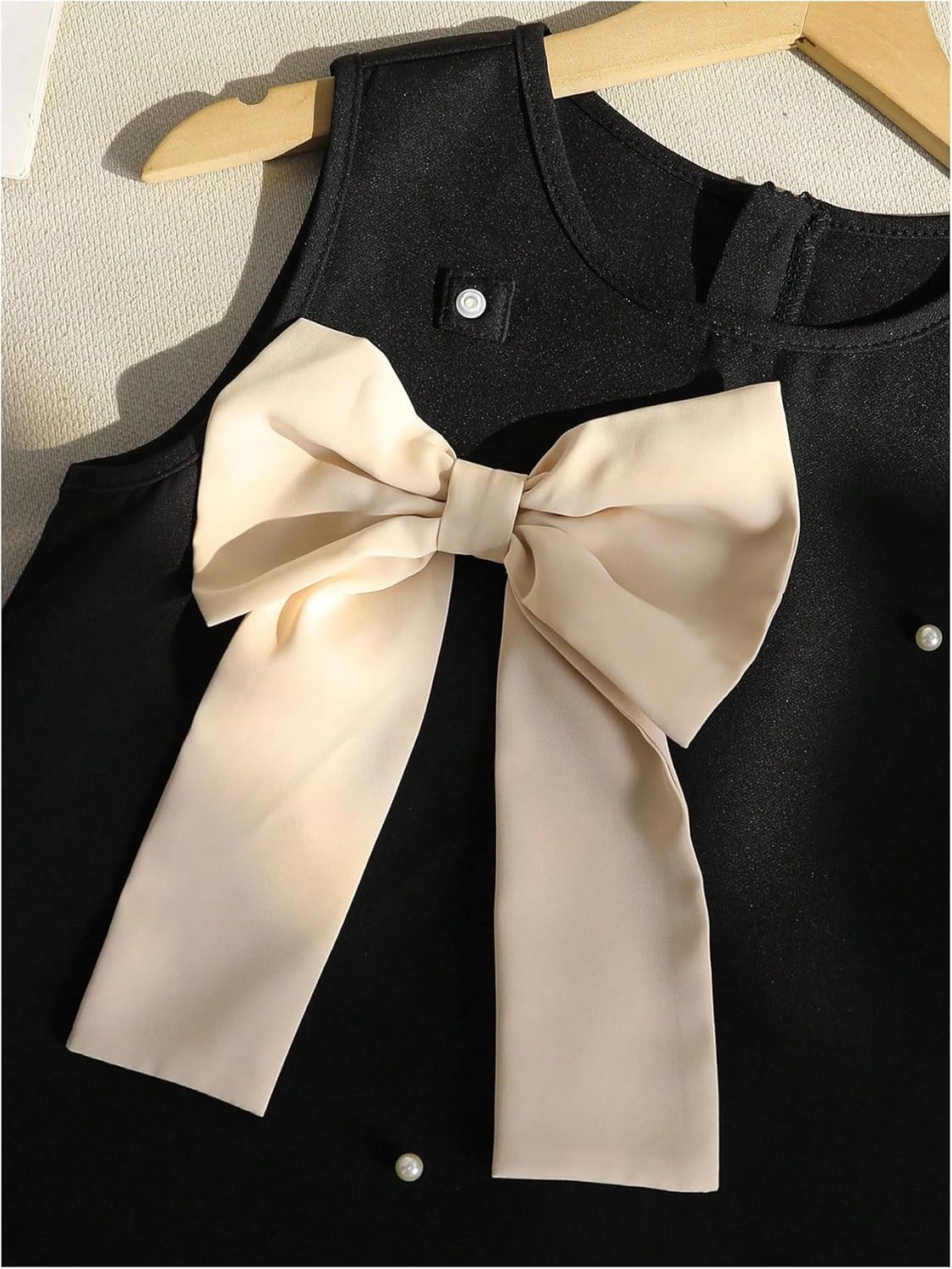 OYOANGLE Girl's Pearl Beaded Sleeveless Bow Dress Ruffle Hem A Line Midi Dresses Birthday Outfits - Image 4
