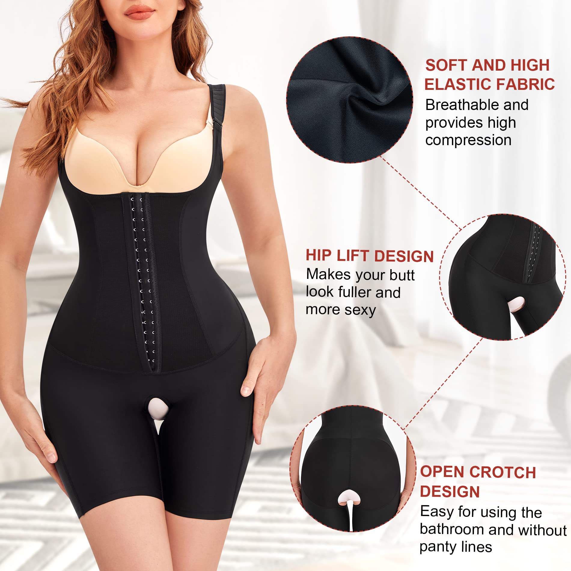 Gotoly Damen Shapewear Bauchweg Stark Formend Bodys Taillenformer Figurformende Body Shaper Unterbrust Korsett Shaping Bodysuit Miederbody mit Bein