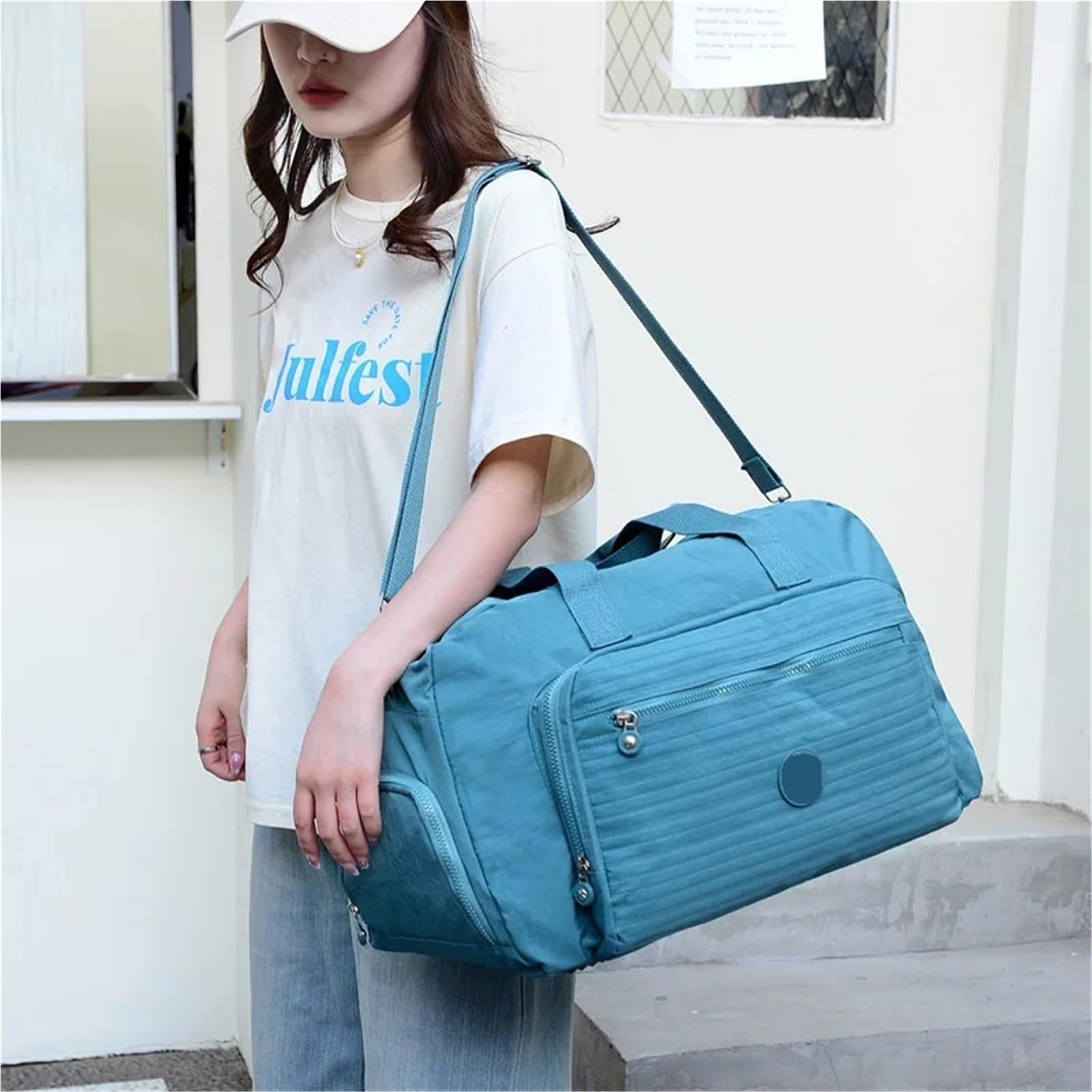 Sporttasche Fitness Gym Bag Outdoor Travel with Shoes Pocket Handbag Daily Training Yoga Multi-Functional Casual Trip Crossbody Bag(Lake Blue)