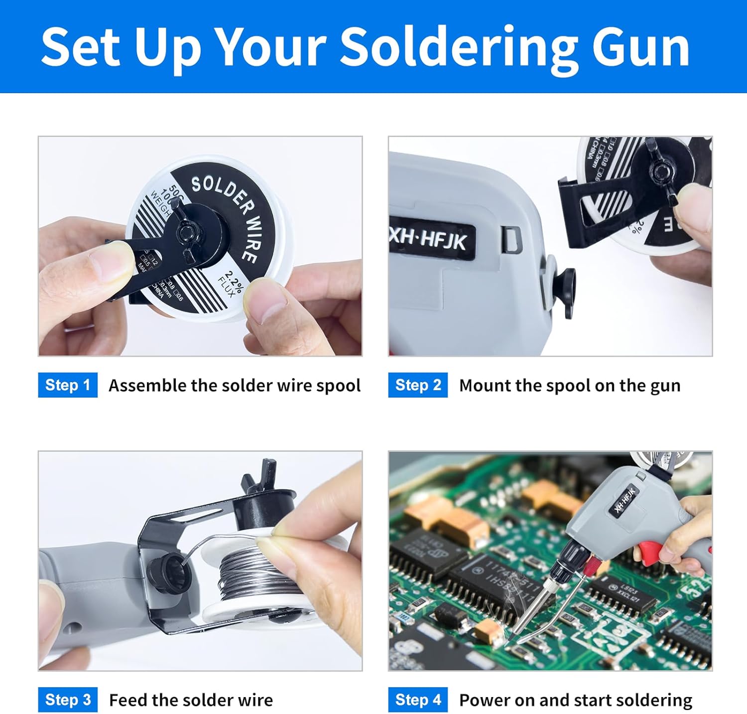 Trigger-Feed Soldering Gun Kit, 120W 110V, 6-Level 392–842°F Adjustable Temperature Soldering Iron for DIY Electronics and PCB Repair One-Hand Tin-Feeding (including gloves and goggles)