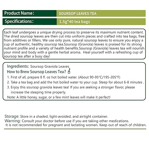 Miniatura 5 de SAMCCI - Bolsitas de Té de Hojas de Guanábana, 40Bolsitas, 1.5gbolsita, 100% Té Puro de Hojas de Graviola - Té de Hojas de Guanabana - Confort