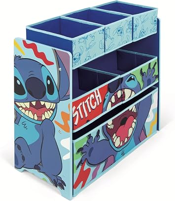 ARDITEX Wooden Organiser with 6 Fabric Boxes with Stitch Motif by Disney - 62 x 30 x 60 cm - Colour Blue - Perfect for Storing Toys in the Childrens Room