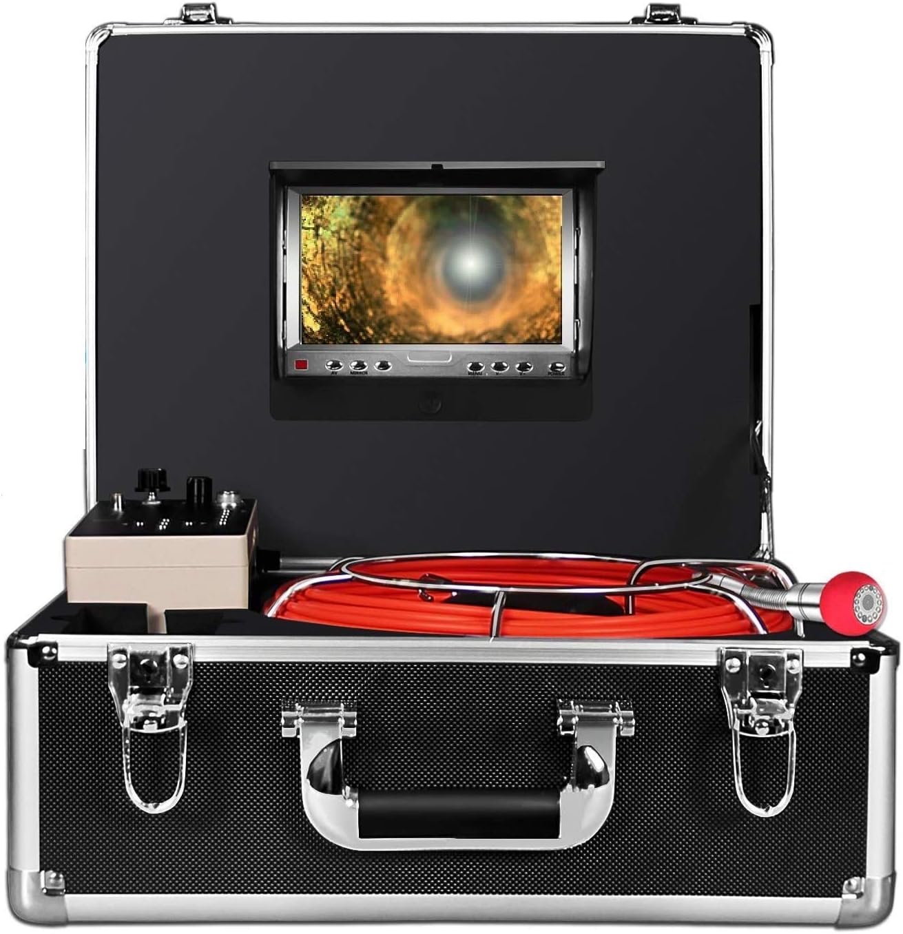Aukfa Sewer Inspection camera,Pipe Pipeline Inspection Snake cam 30m/100FT Waterproof IP68 with 7 Inch LCD Monitor and Distance Counter( 8GB SD Card)