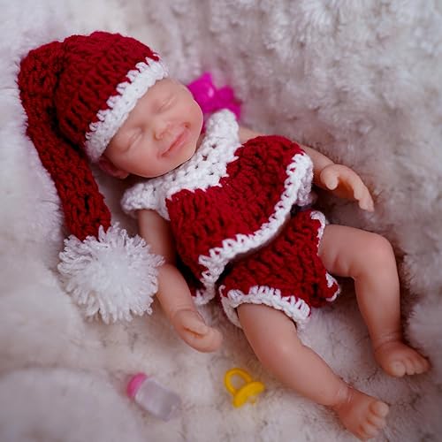 Miniatura 5 de Mire & Mire Mini muñecas de bebé de silicona para dormir en miniatura de 4.5 pulgadas con accesorio de alimentación, muñeca de bebé realista suave y