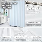 Rideau de douche blanc avec design contemporain concise, Rideaux de douche pour salle de bain Mildew Résistant Machine lavable, Rideau de salle de bains PEVA Tissu imperméable avec crochets 71" Wx71 H
