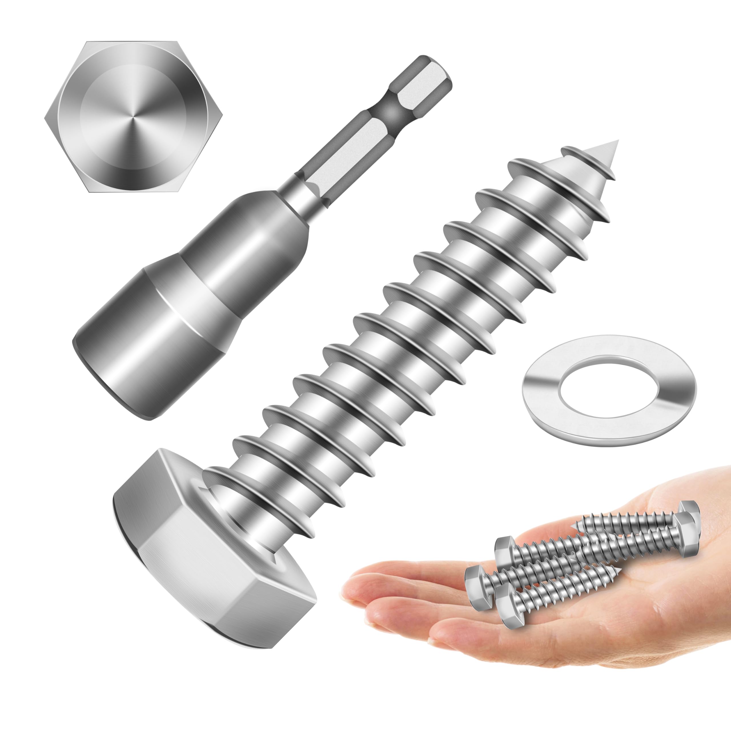 (20Sets) 5/16" x 1-1/4" Hex Head Lag Bolts, Heavy Duty Lag Screws with Washers, 304 Stainless Steel Bolts 18-8, Lag Screws Wood Screws, Partial Thread