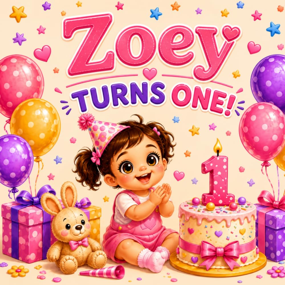 Zoey Turns One!: A Personalized First Birthday Story Celebrating Zoey's Big Day (Three Hearts Baby Name Books (Zoey))