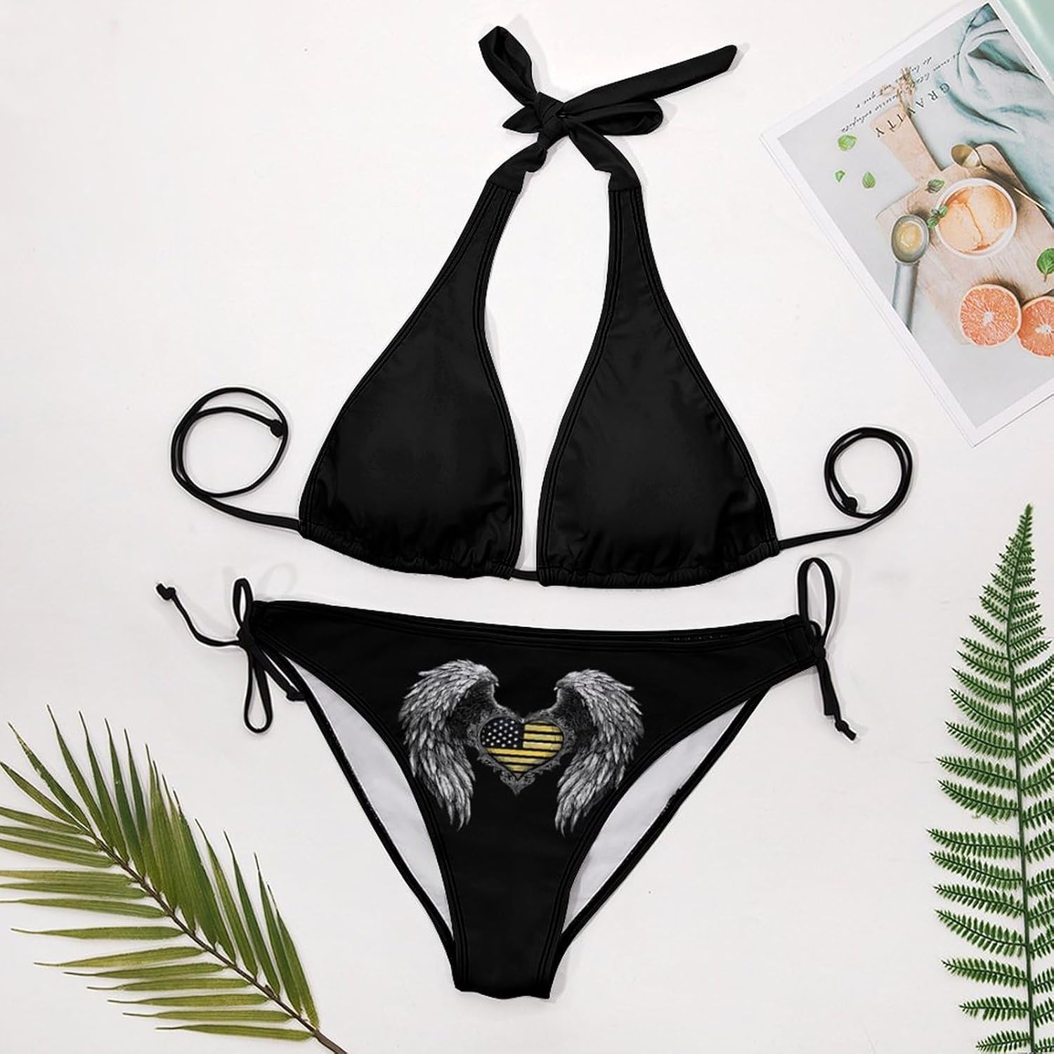911 Dispatcher Heart with Wings Novelty Women's 2 Piece String Bikini Set Swimsuits Bathing Suit Swimwear