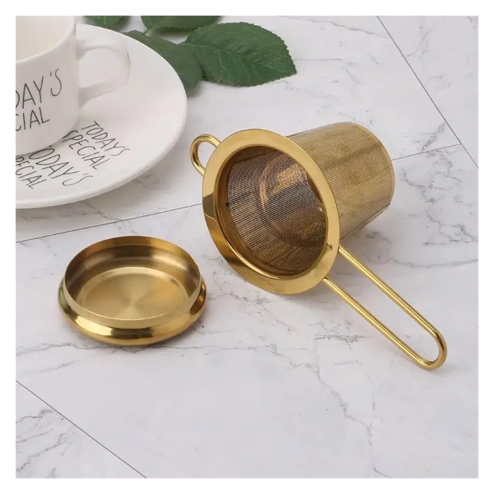Infusor de té reutilizable de acero inoxidable, filtro de hojas sueltas de malla con tapa para tetera y especias, accesorio de cocina esencial para los amantes del té