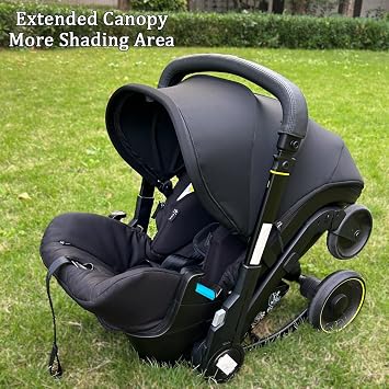 Stroller Replacement Canopy for Doona X/Doona+ / Doona i Car Seat Stroller, 4-Segment Extendable Sunshade, Machine Washable Stroller Accessories with Shoulder Pads (Black, for Doona X)