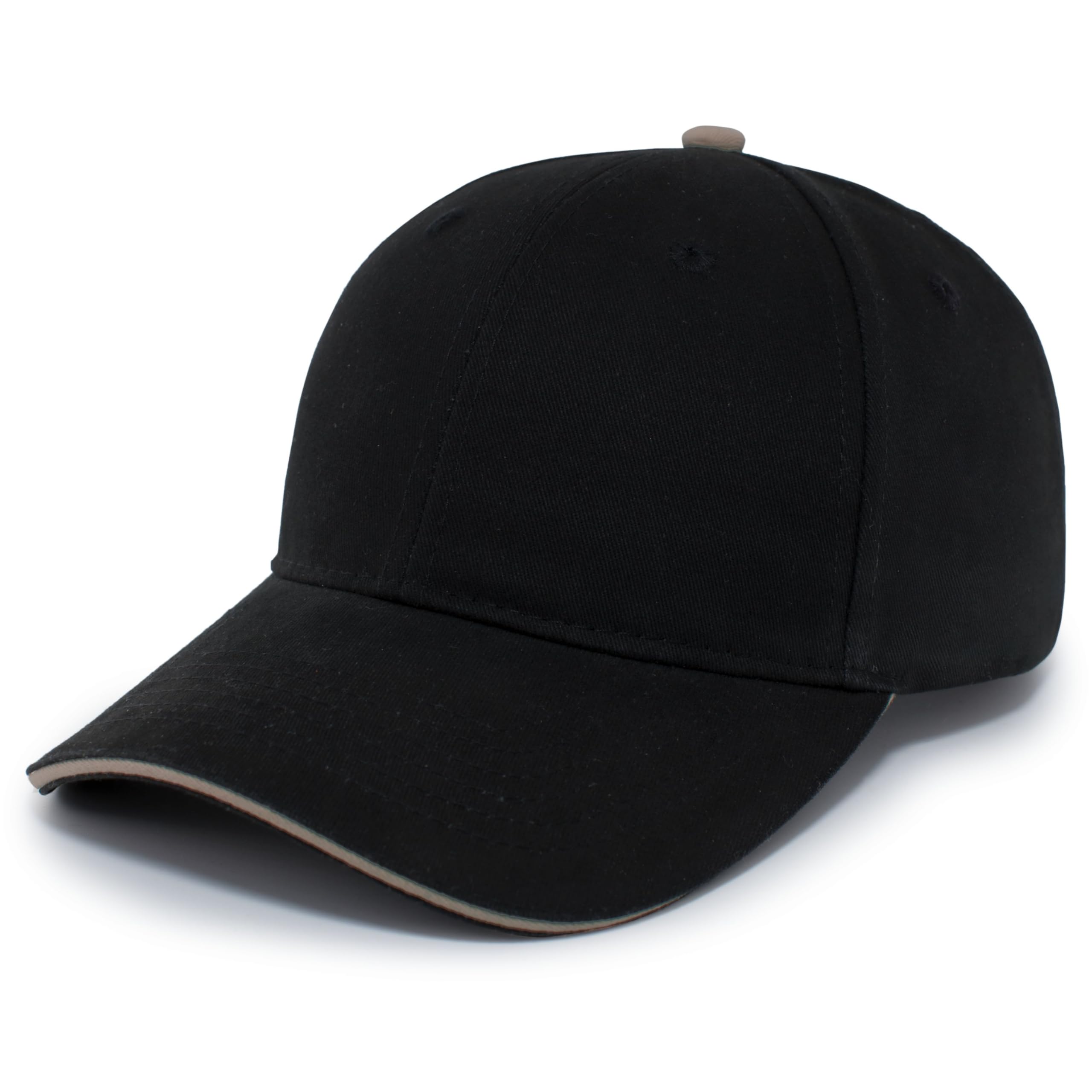 Pacific Headwear Standard Brushed Twill Cap with Sandwich Bill, Black/Khaki