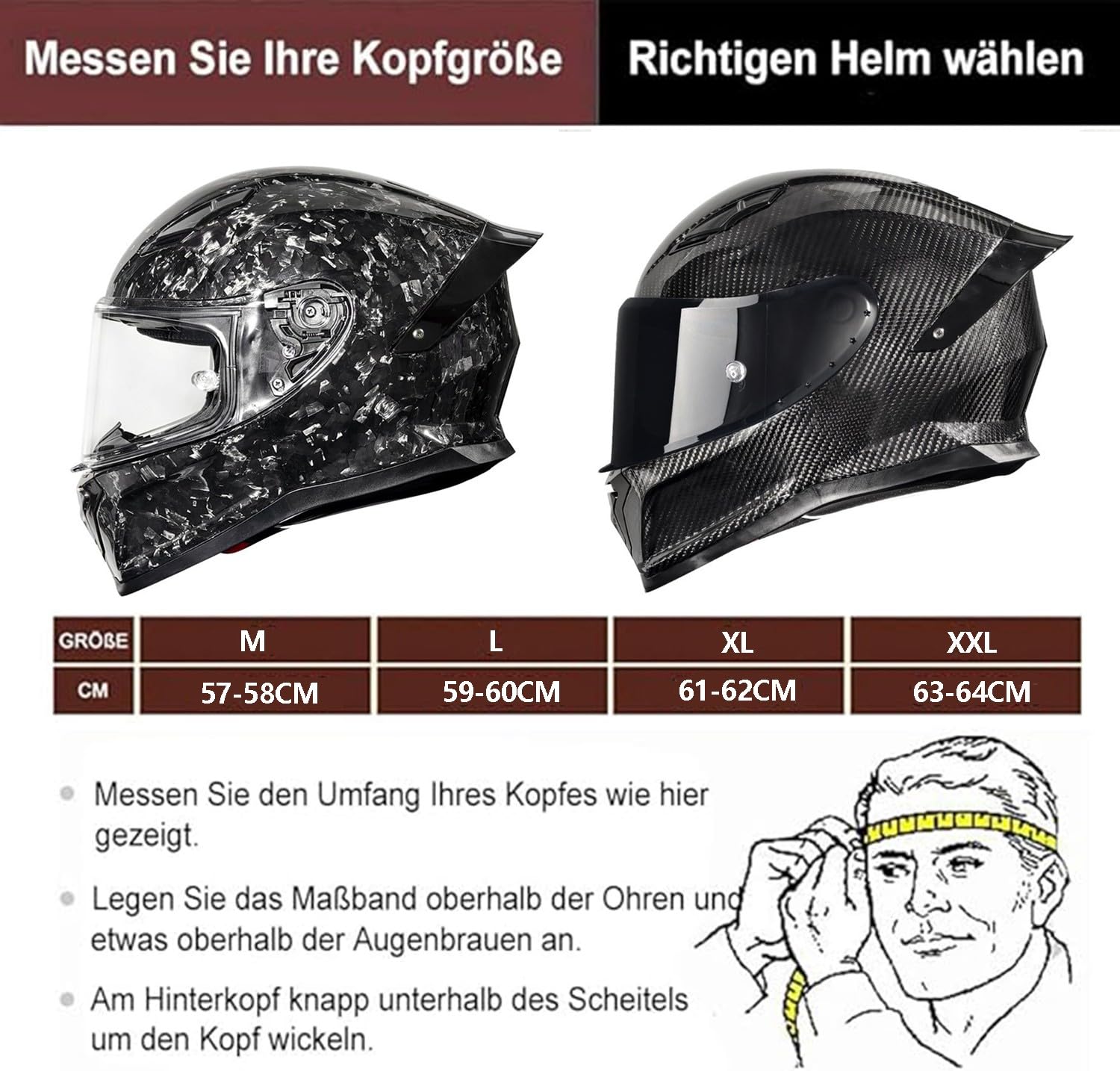 Casco Moto Integrale Retrò Fibra Carbonio Casco Integrali Casco Cross E Off-Road Street Touring Casco Motociclista Integrato Unisex Adulto Con Visiera Approvato DOTECE