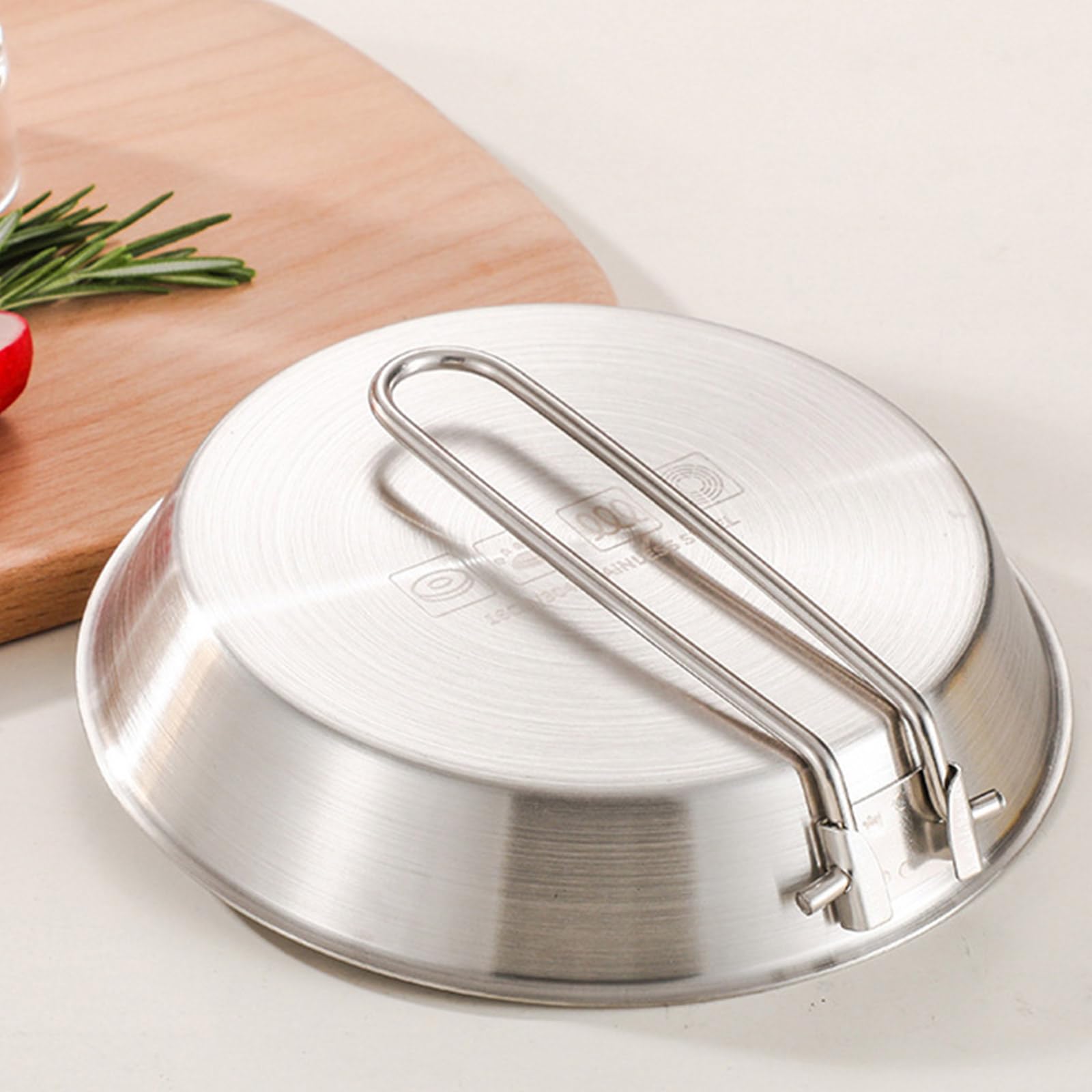 Padella antiaderente in acciaio inox per uso efficiente dello spazio, con manico pieghevole, utensili da cucina da campeggio