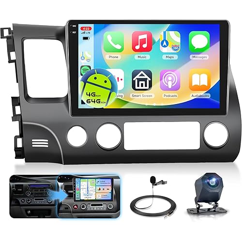 4G+64G Android Car Radio for Honda Civic 2006-2011 with DSP/Wireless Carplay/Android Auto, Sellrich 10 inch 1280 * 720 in-Cell Touch Screen Car Stereo Bluetooth 5.0 GPS WiFi FM/RDS SWC Backup Camera