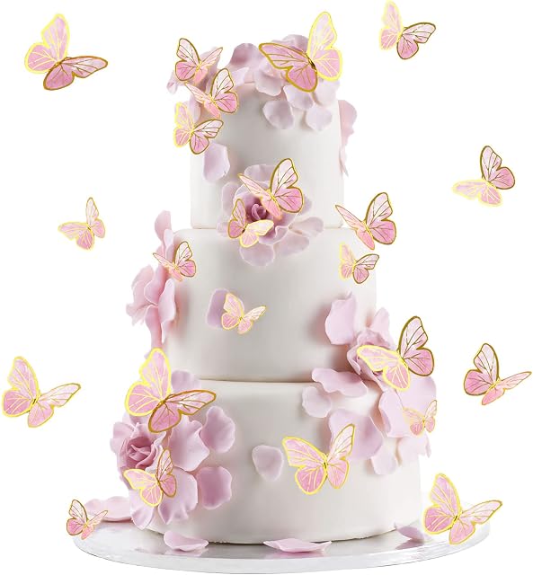 30Pcs Butterfly Cake Decorations 3D Butterfly Cake Topper Decorations Mixed Size Butterfly Cupcake Toppers for Birthday Wedding Party Cake Wall Party Food Decorations (Pink)