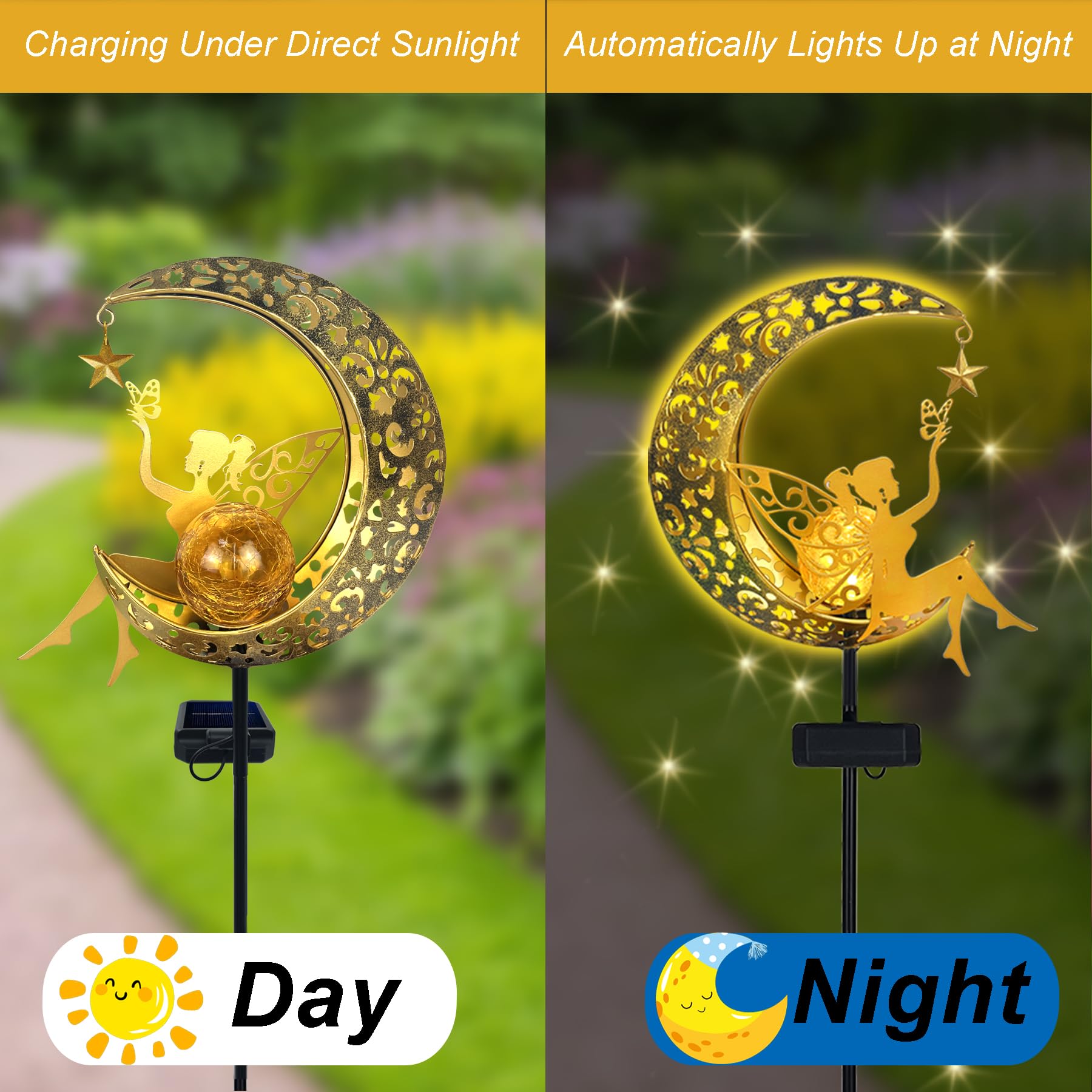 TZEKING Moon Solar Lights Garden Decoration Patio Decoration Moon Solar Lights Outdoor Garden Elf Flower Fairy Waterproof Solar Light with Ground Spike - Image 3