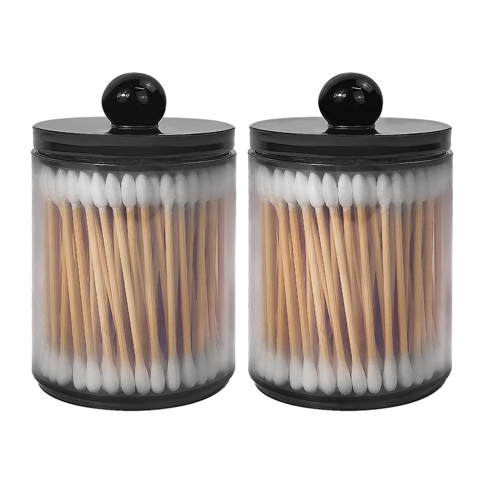 2-Pack Black Plastic Qtip and Cotton Swab Holder Dispenser Set for Bathroom Vanity Organization - Storage for Cotton