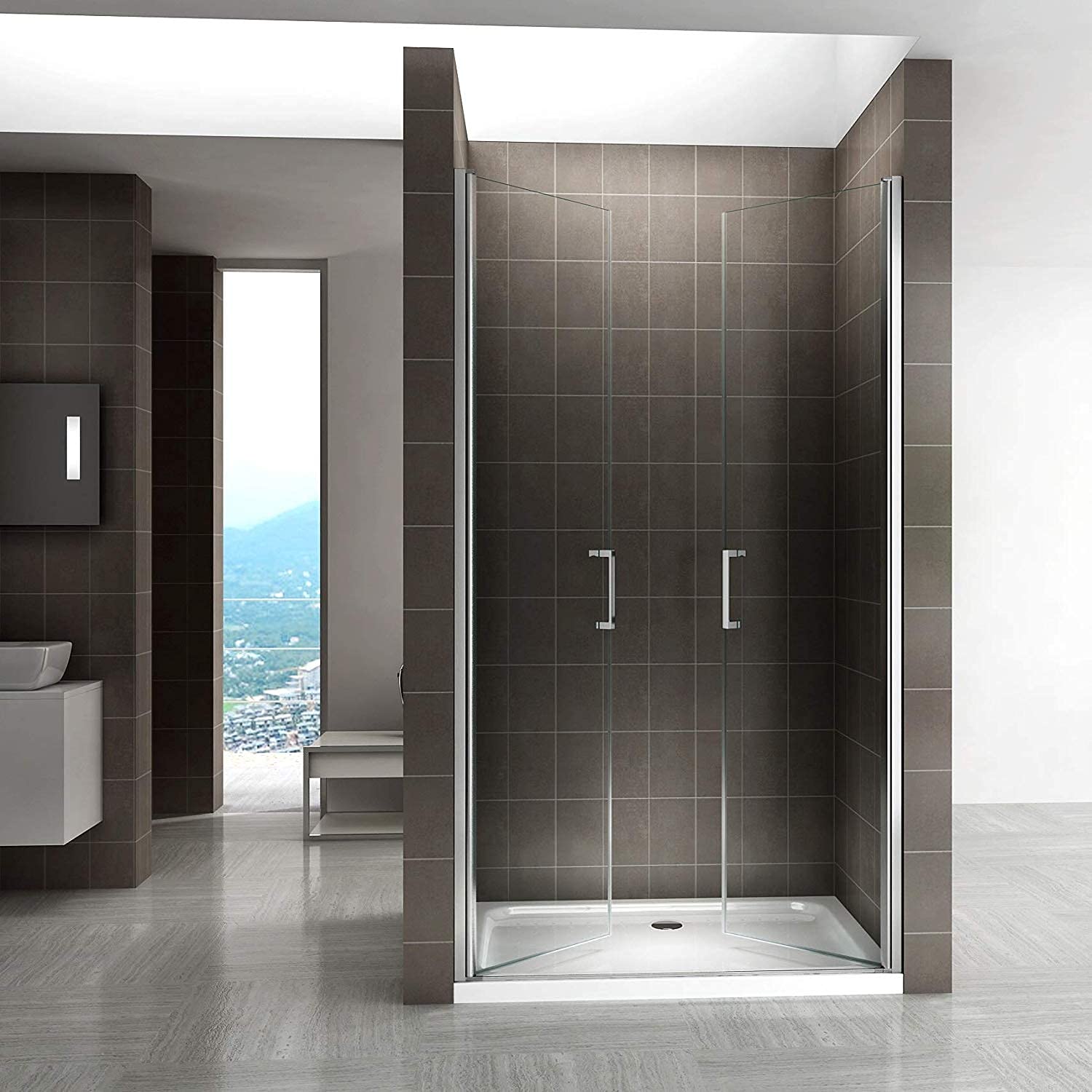Porte de douche 98x180 cm en verre transparent - ajustable de 98 à 101 cm