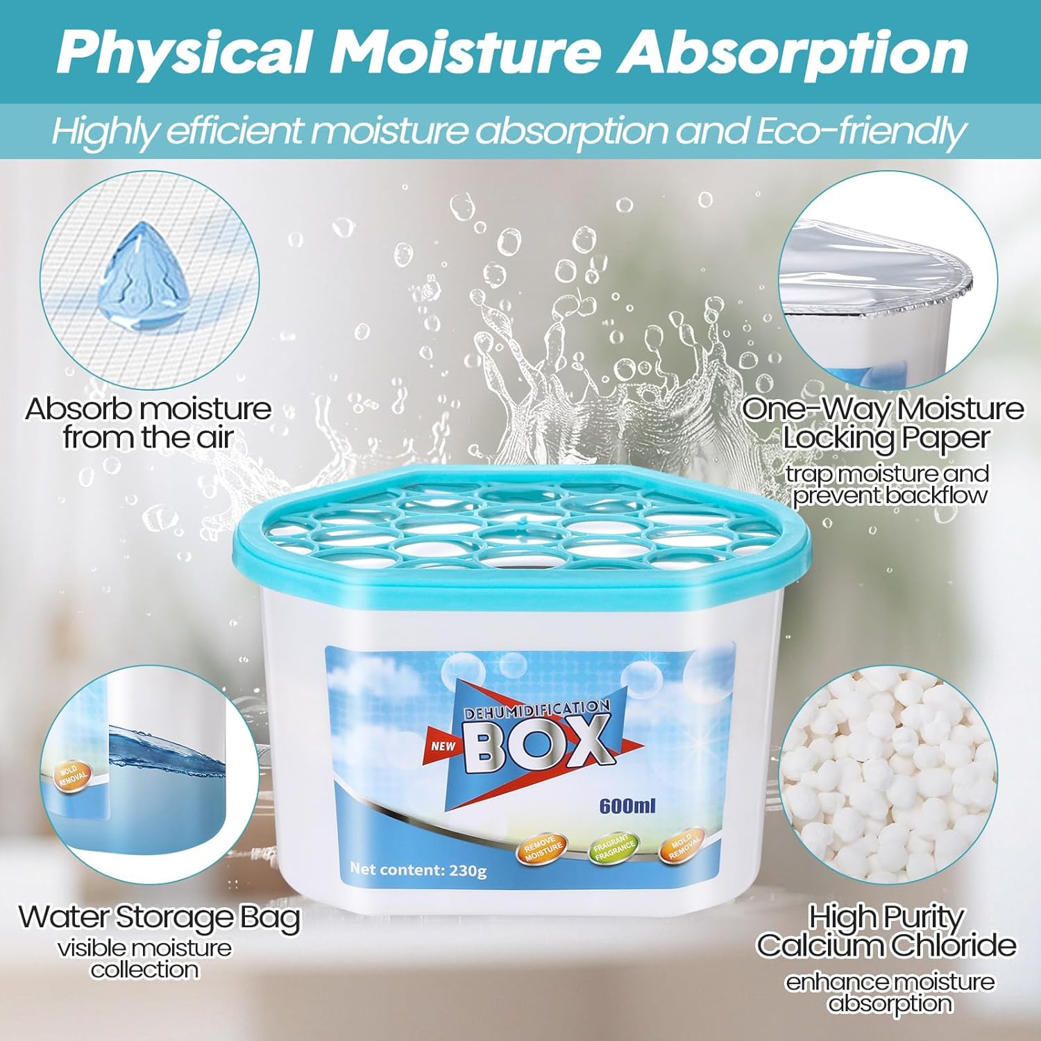 LemonRoad 20 Pack Moisture Absorbers 20 oz 600 ml Humidity Absorber Boxes Portable Compact Dehumidifier for Closet Bathroom Car Boats Kitchen Basement Odor Remover, 4.1 x 6.1 x 3.3 Inch