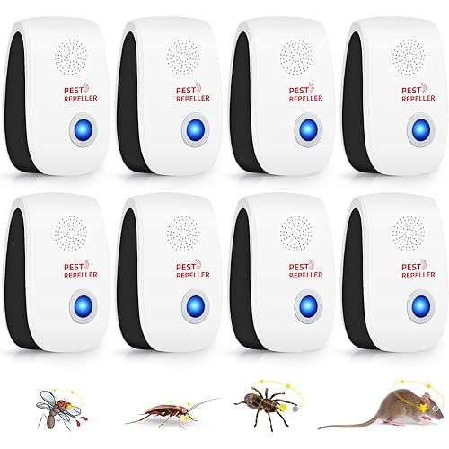 Ultrasonic Pest Repeller 8 Pack – Dual Speaker Rodent & Insect Repellent – Covers Roaches, Mice, Rats, Bugs, Spiders – Plug-in Electronic Pest Control for House, Warehouse, Barn – Humane & Low Energy