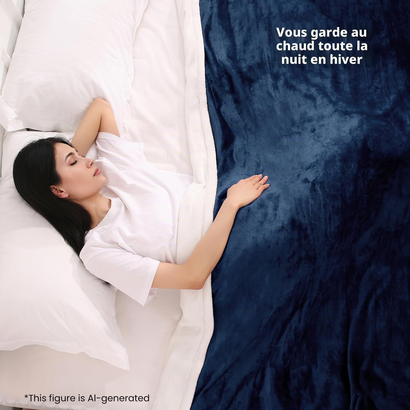 CURECURE Couverture Chauffante électrique en Flanelle Douce avec 4 Niveaux de Chauffage et 10 Heures d'arrêt Automatique, 130 x 180 cm, pour Bureau à Domicile, Interrupteur Amovible, Lavable - Bleu