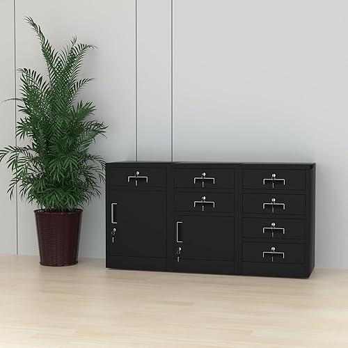 Miniatura 33 de Gabinete de almacenamiento de metal con cajones con cerradura para oficina en casa, dormitorio, sala de estar (blanco) Negro -,Blanco