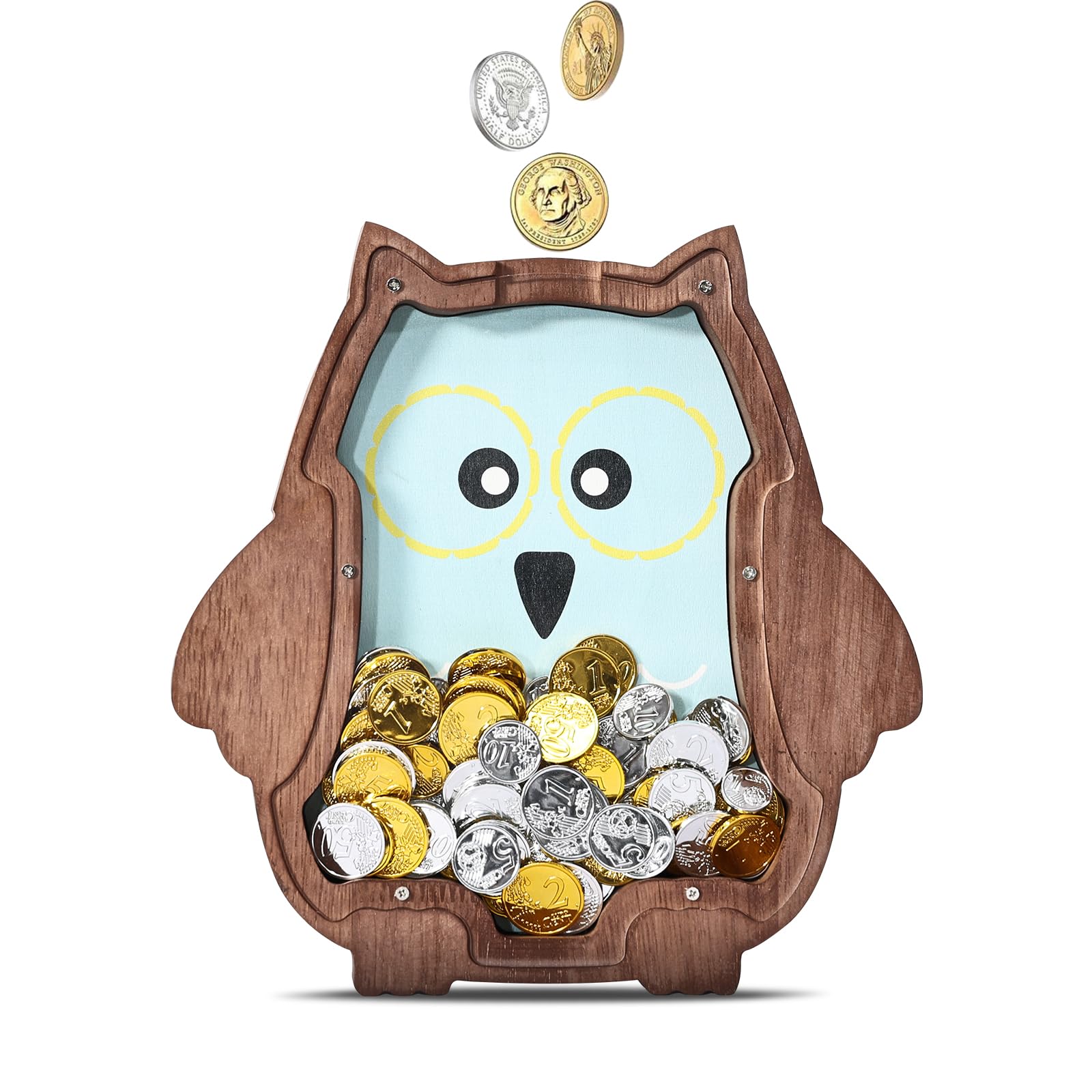 Wooden Owl Piggy Bank for Kids, Cute Money Bank for Boys and Girls, Unbreakable Wood Coin Bank, Creative Saving Money Jar Personalized Present for