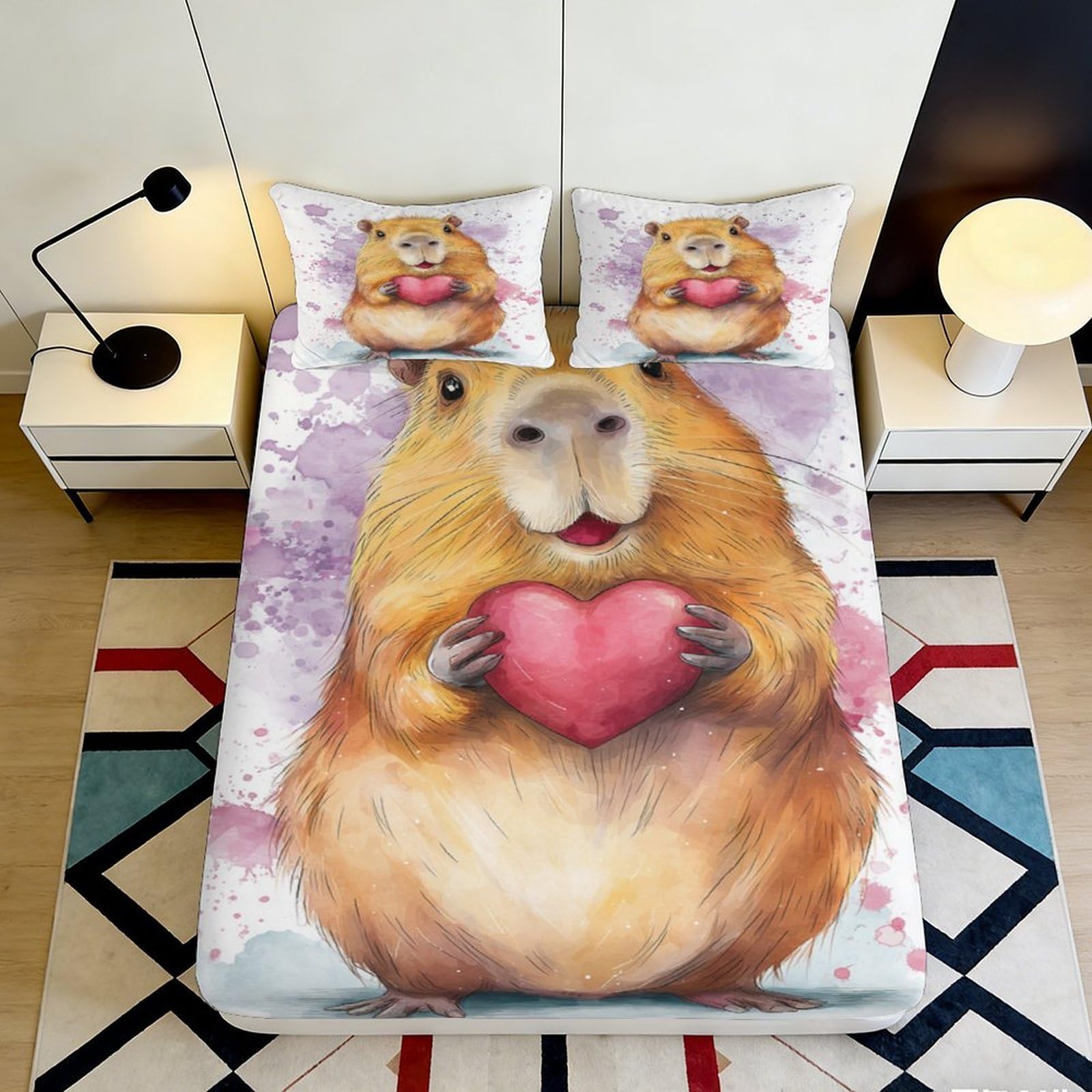 3D Printed Cute Hamster Fitted Sheet Microfiber Deep Pocket Bedroom Bedding Anti-Slip Full Wrap Hamster Mattress Fitted Cover Washable for Adults Teens 140x200x25cm