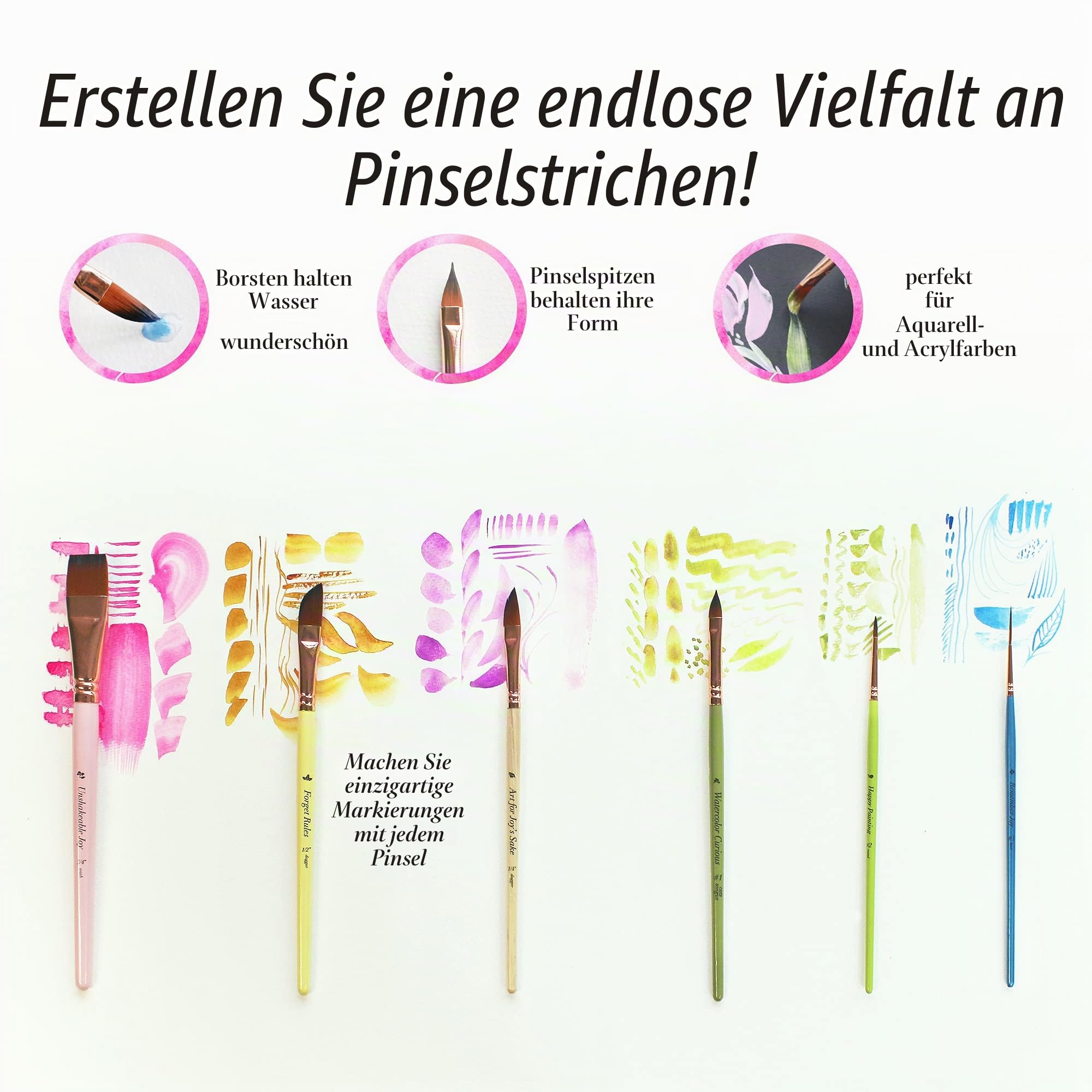 Reise-Aquarellpinsel für Künstler + Tasche, Set mit 6 Aquarellpinseln für Anfänger und Profis, Wasserfarbenpinsel, sortierte Pinsel mit Aquarell-Detail-Pinsel und Aquarell-Pinsel-Dagger