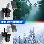 Exterieur de surveillance de caméra solaire triple objectif, 360° PTZ Caméras de sécurité sans fil en plein air avec 6MP vision nocturne couleur, détection de mouvements, Sirène de lumière, 2-Way Audio, étanche, 2.4G WiFi