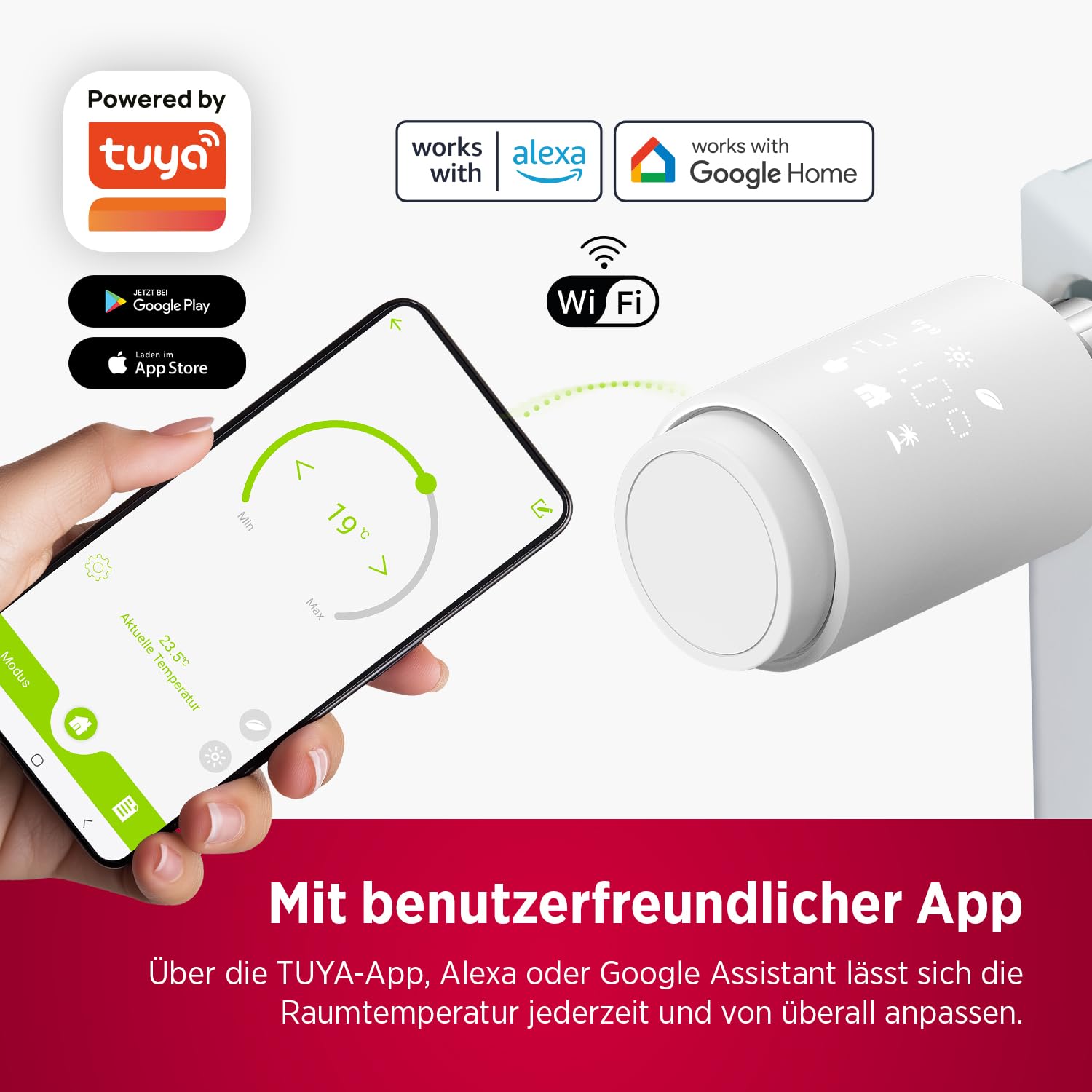 Olympia HT-02Y inteligentny termostat WiFi | termostat grzejnikowy Smart z aplikacją Tuya, Alexa i Google | łatwa instalacja i programowalny | termostat grzewczy | wygodny i energooszczędny | 1 szt.
