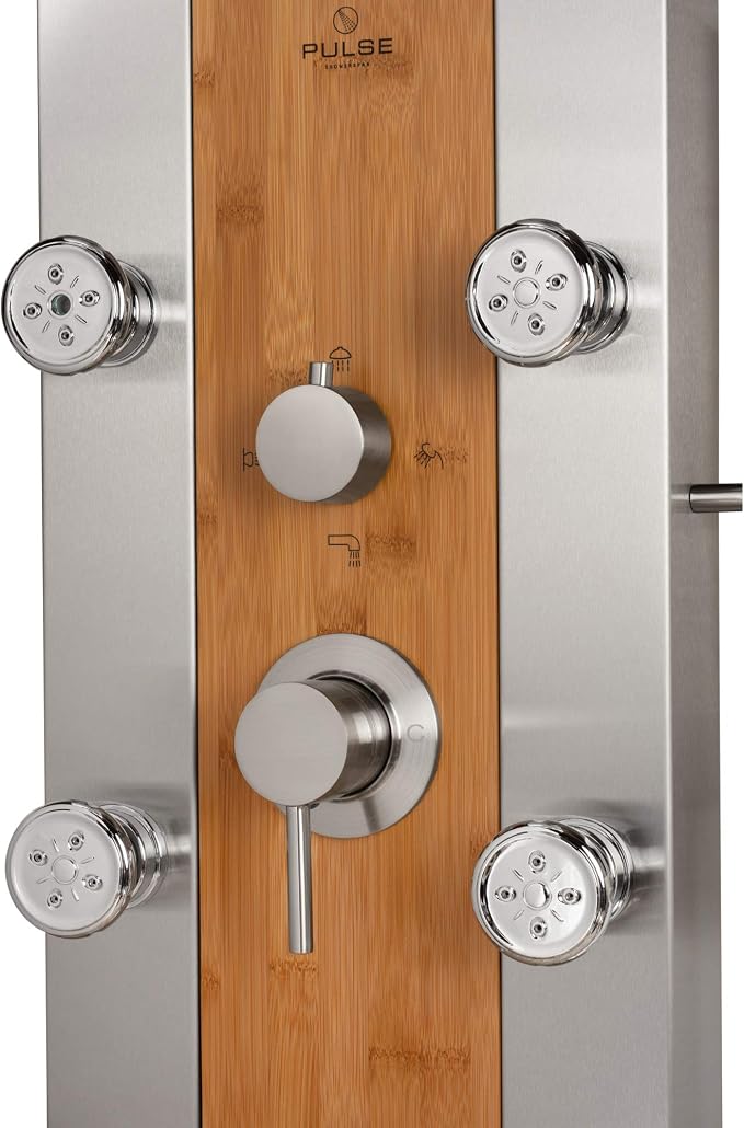 Panel de ducha Bali ShowerSpa 1050 con madera bamboo y acero miniatura 5