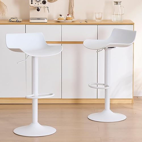 Vista 11 de YOUNIKE Juego de 2 taburetes de bar negros modernos para encimera de cocina con altura ajustable giratoria, respaldo bajo, taburetes de plástico