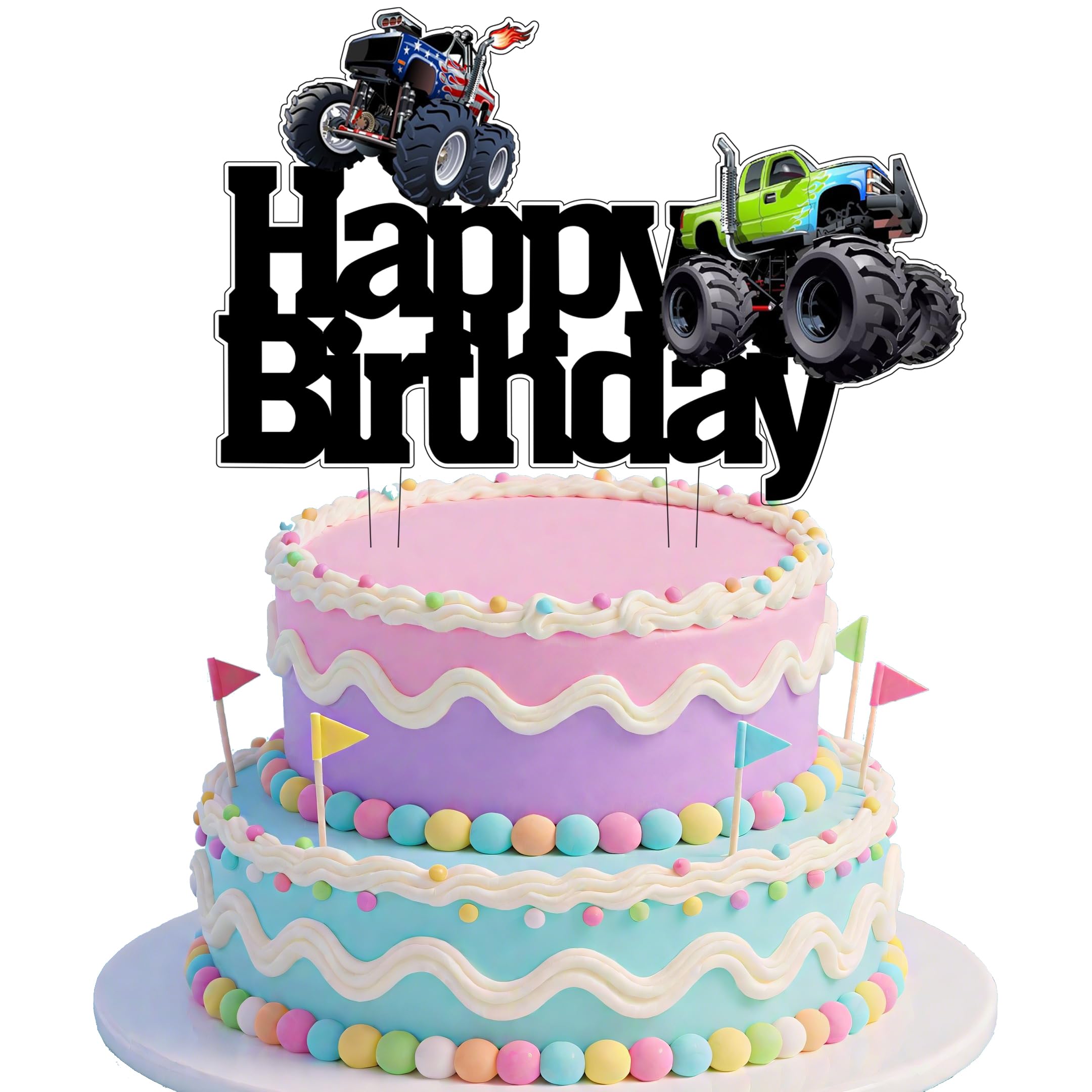 Monster Car Cake Toppers Monster Themed Truck Cake Decorations Racing Themed Party Decor for Baby Shower Birthday Party Supplies
