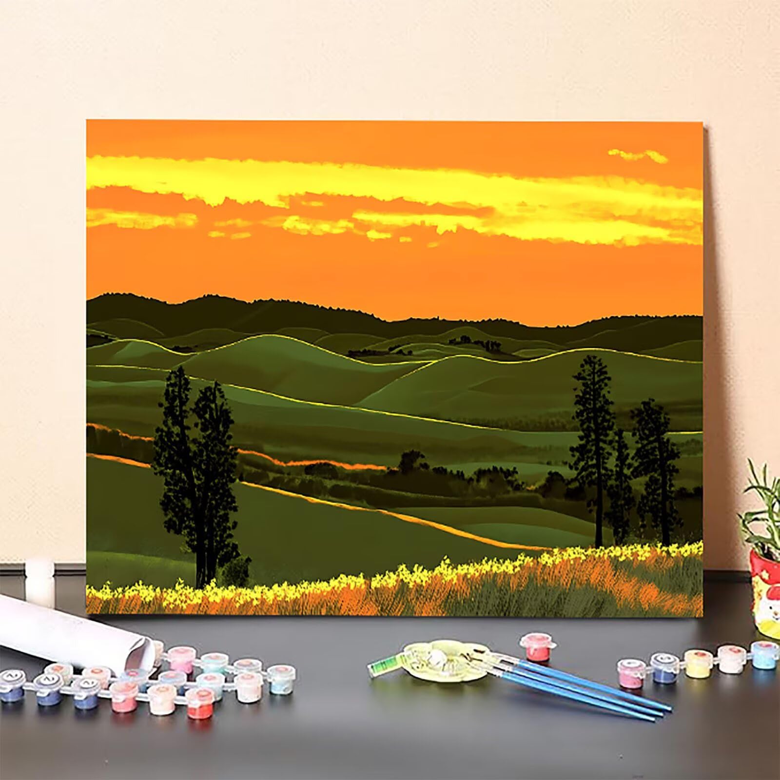 Malen Nach Zahlen Erwachsene Wiese Sonnenuntergang, 100x135cm 0-F-24 | Leinwand Kreatives Malen Nach Zahlen für Erwachsene und Anfänger Entspannendes Bastelset, Geschenke für Frauen