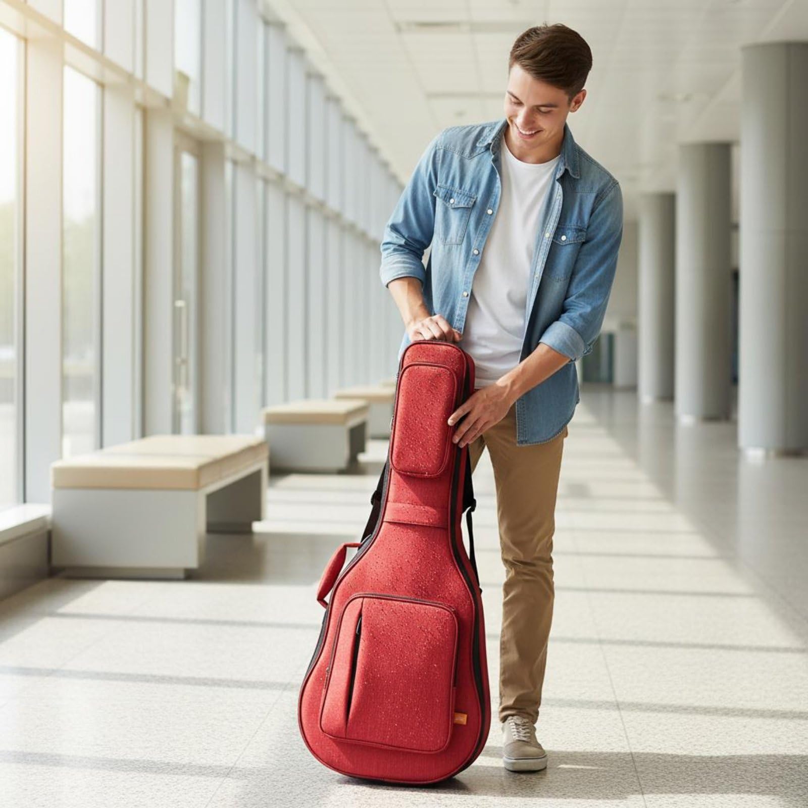 Custodia Chitarra Classica Borsa Chitarra Zaino Chitarra Astuccio Strumento Impermeabile Struttura Imbottita Antiurto in Oxford E Velluto con Maniglia, Array, Nero Elegante
