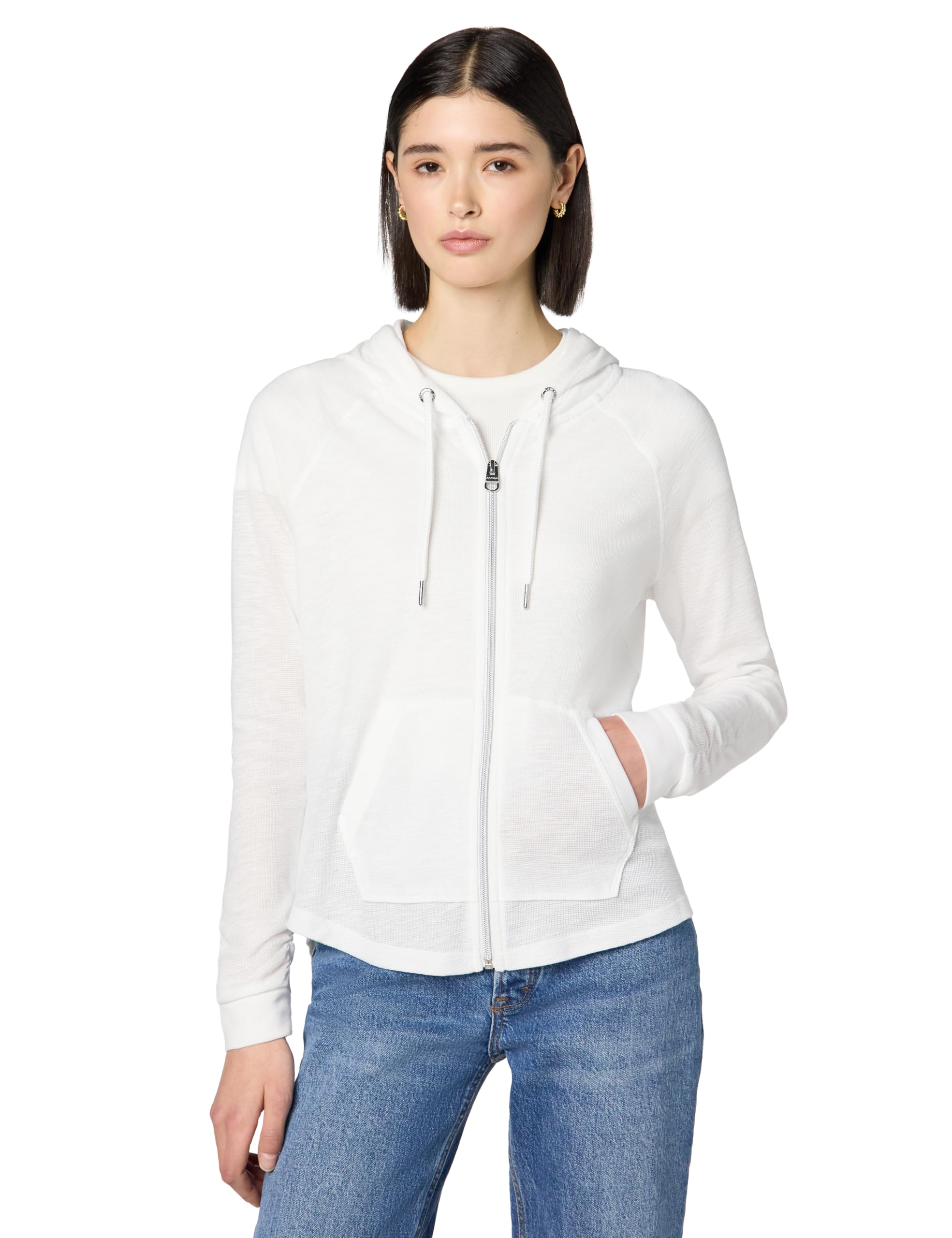 Calvin Klein womens Premium Performance Ruched Long Sleeve Zip Up Hoodie (Standard and Plus)