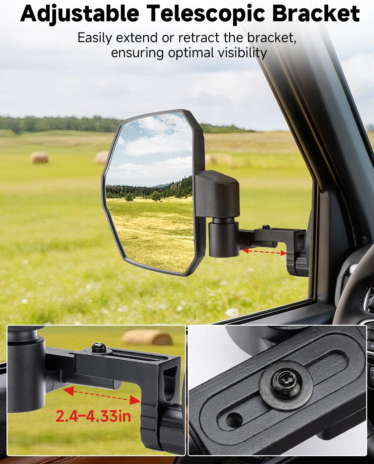 KEMIMOTO Large Size Side Mirrors Extension Adjustable Door/A-Pillar Mounted Compatible with Polaris Ranger Crew/XD 1500 2024-2026 Northstar Premium Ultimate, Accessories Replace #2889099#2889862