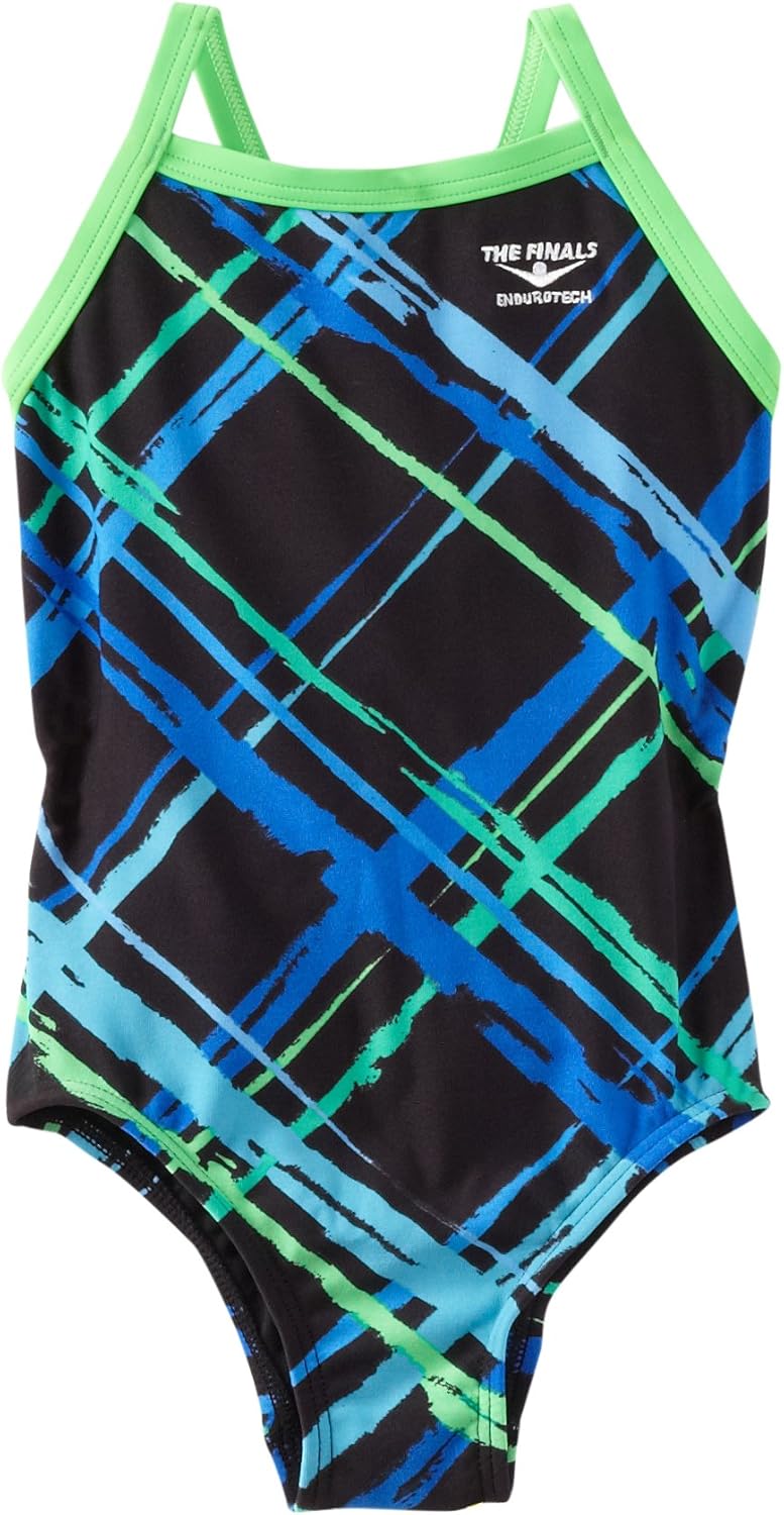 The Finals Girl's Cabana Plaid Butterfly Back Print Swimsuit