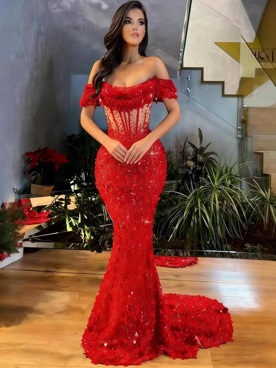 Women's Sparkly Sequin Off Shoulder Prom Dresses 2026 Long Mermaid Formal Evening Gown P19 - Image 6