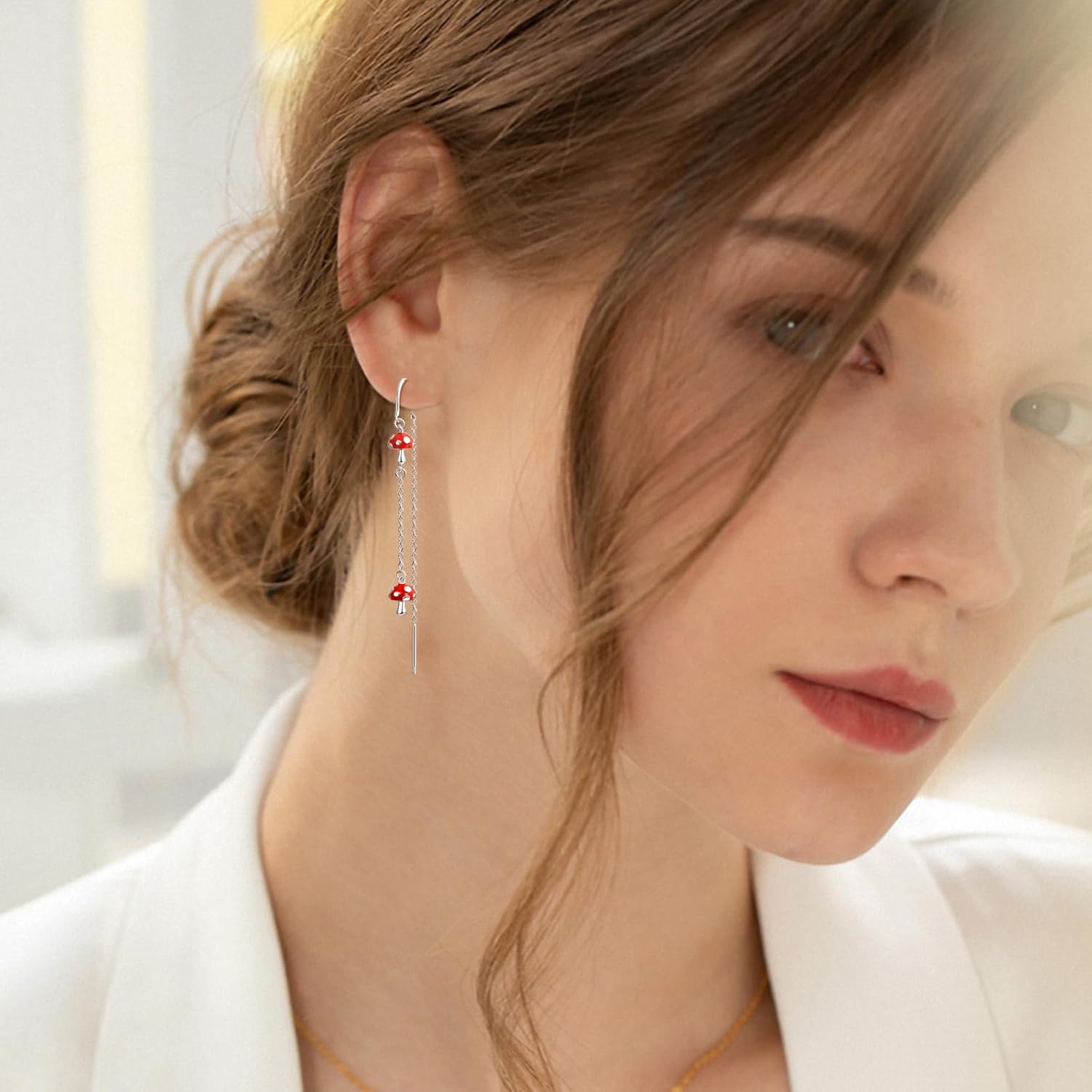 925 Sterling Silver Fruit Earrings Lemon/Apple/Orange/Grape/Pineapple/Strawberry/Cherry Earrings Tropical Earrings Novelty Fun Dangle Earrings Fruit Gifts for Women