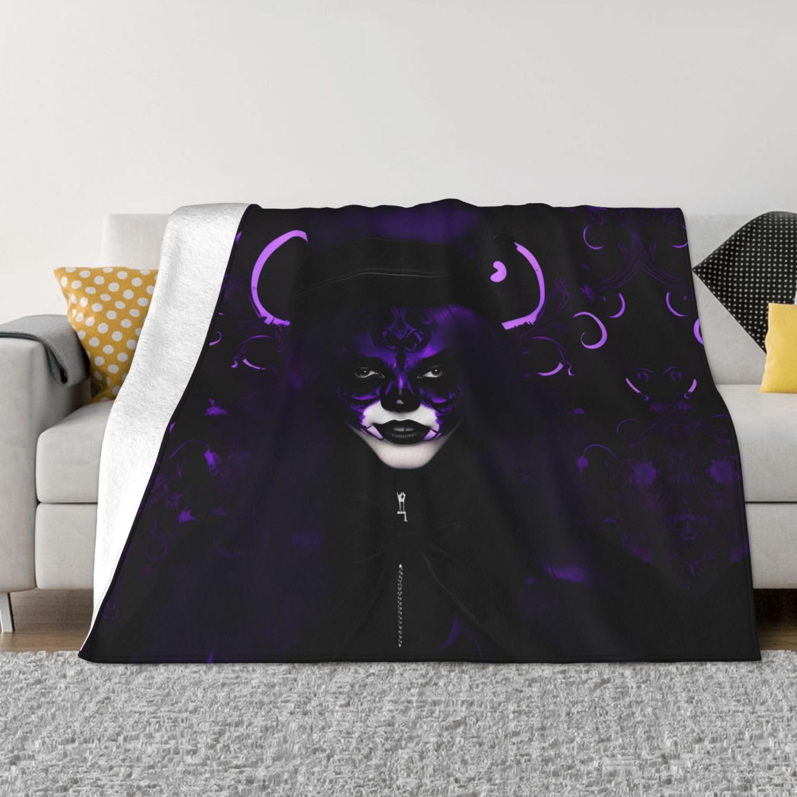 Couverture polaire gothique violette et noire en flanelle douce pour lit et canapé