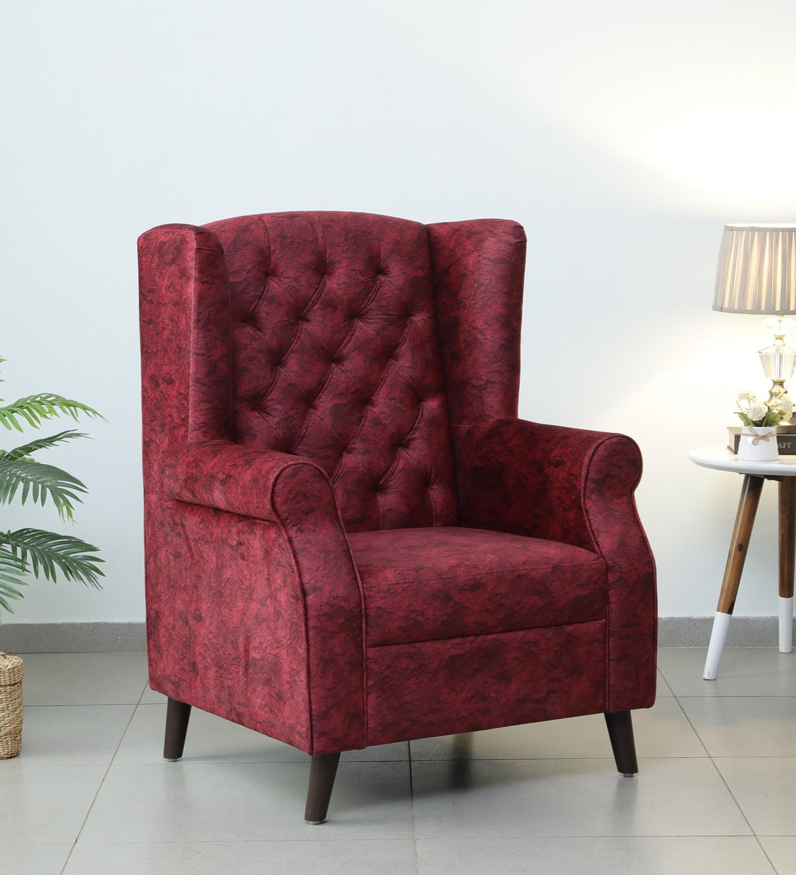 Velvet Fabric/Pine Wood/Foam with Elastic Webbing & Lashing Belt Suspension Lilly Wing Chair - Red-image-30