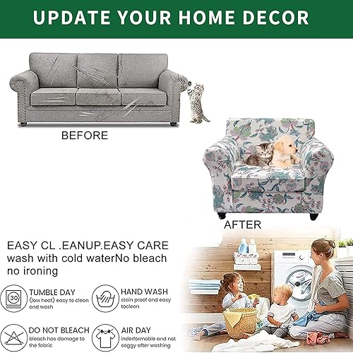 Miniatura 6 de GOSTADY Fundas para silla de 2 piezas estampadas, fundas de sofá suaves con fundas de cojín individuales, protector de muebles con parte inferior